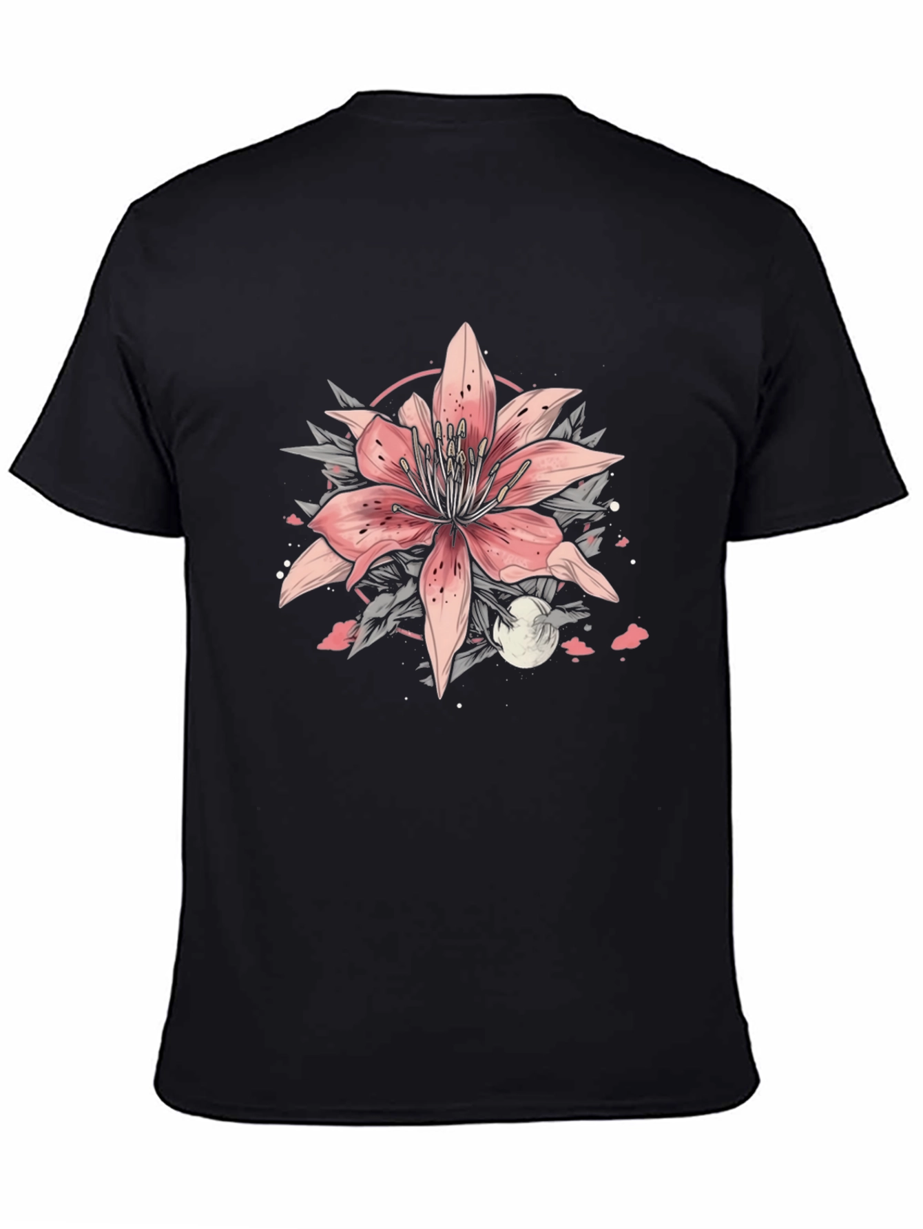 Floral Lily Graphic Tee - Stylish Black T-Shirt