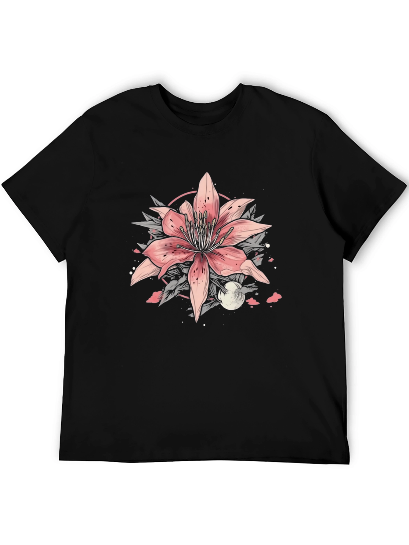 Floral Lily Graphic Tee - Stylish Black T-Shirt