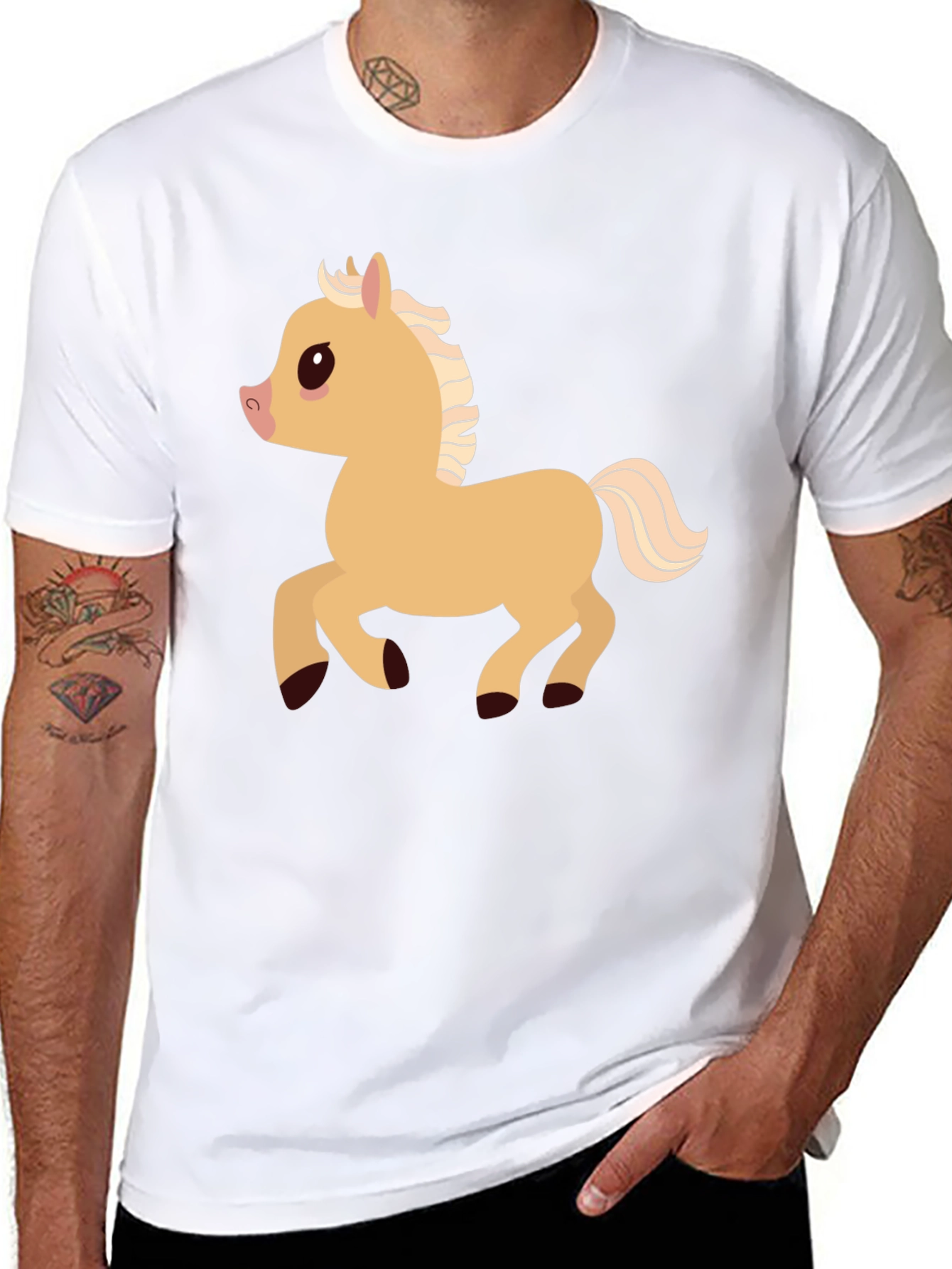 Cartoon Pony Graphic T-Shirt - Black Casual Tee