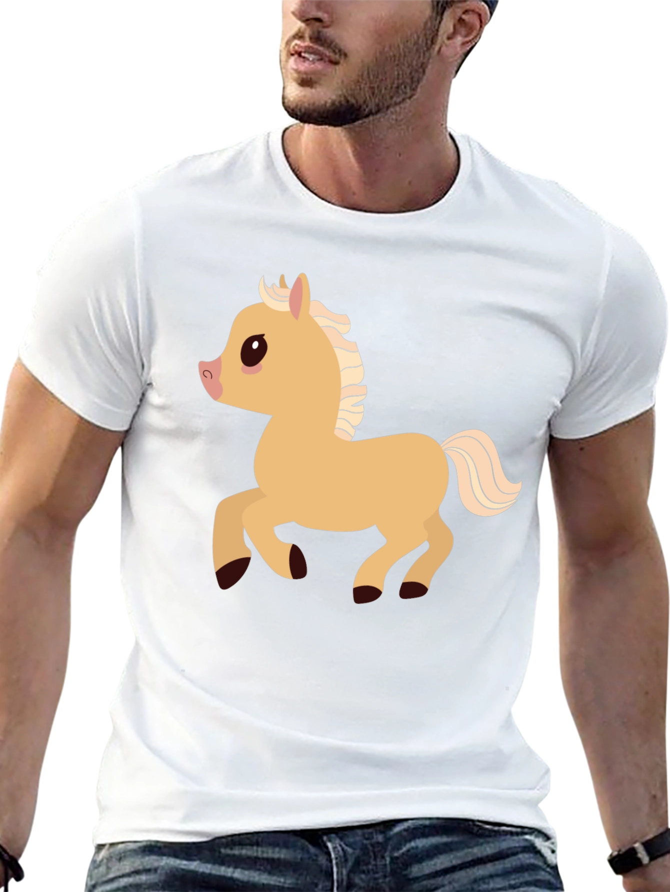 Cartoon Pony Graphic T-Shirt - Black Casual Tee
