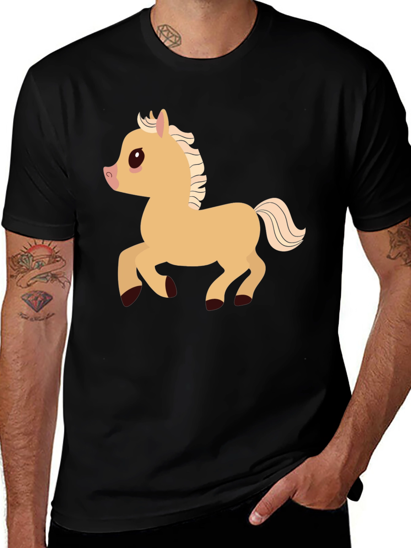 Cartoon Pony Graphic T-Shirt - Black Casual Tee