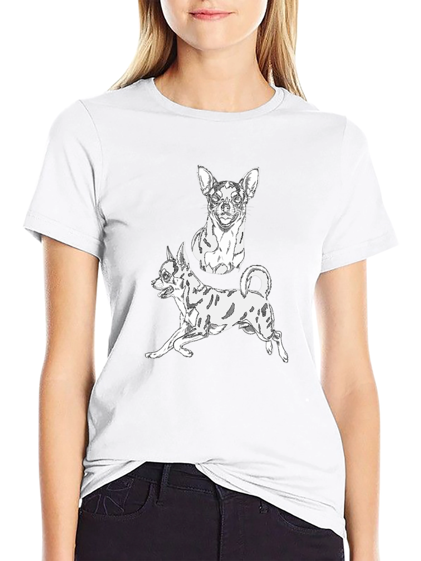 Chihuahua Graphic Tee - Black Cotton Blend Casual T-Shirt