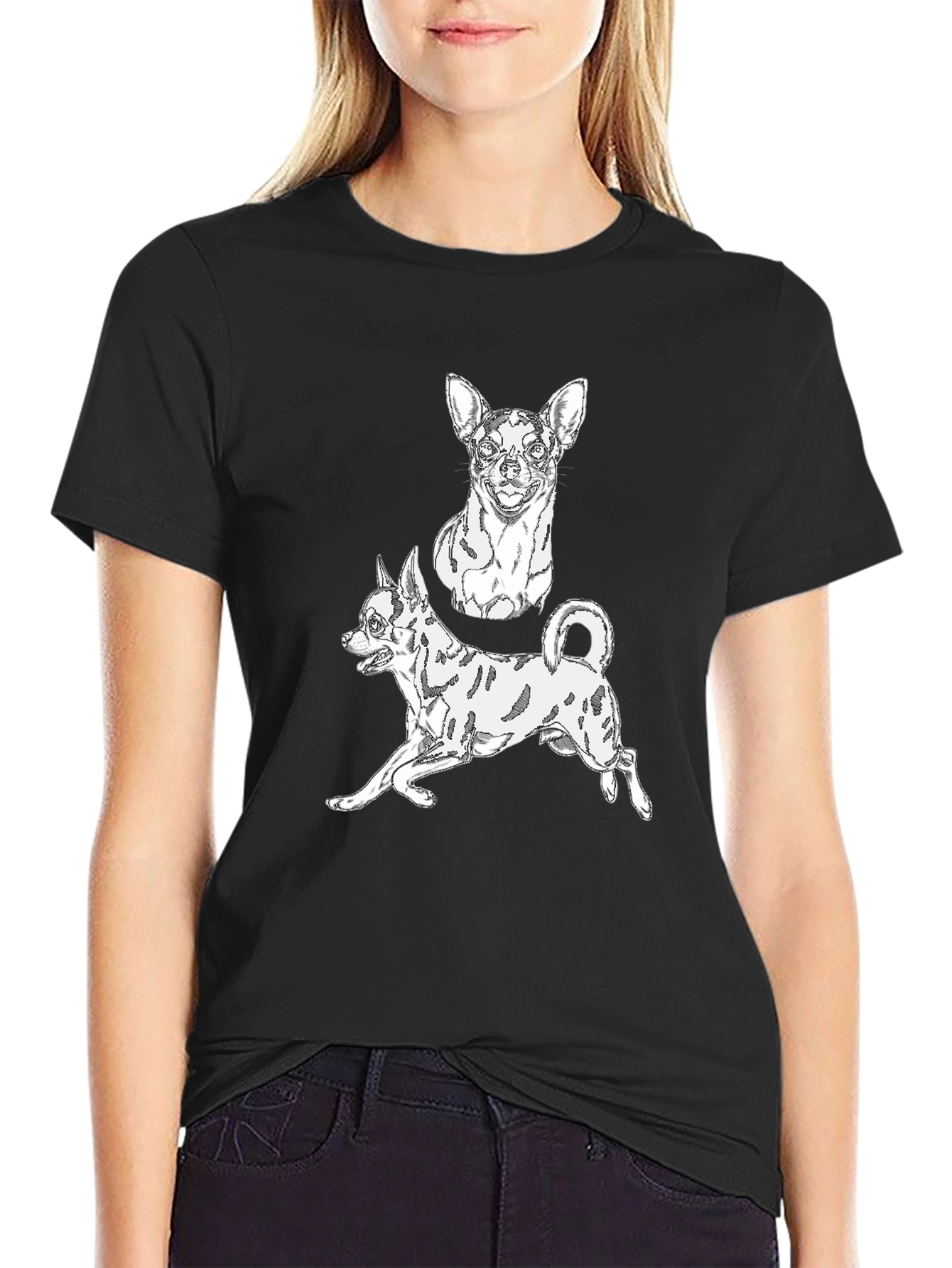 Chihuahua Graphic Tee - Black Cotton Blend Casual T-Shirt