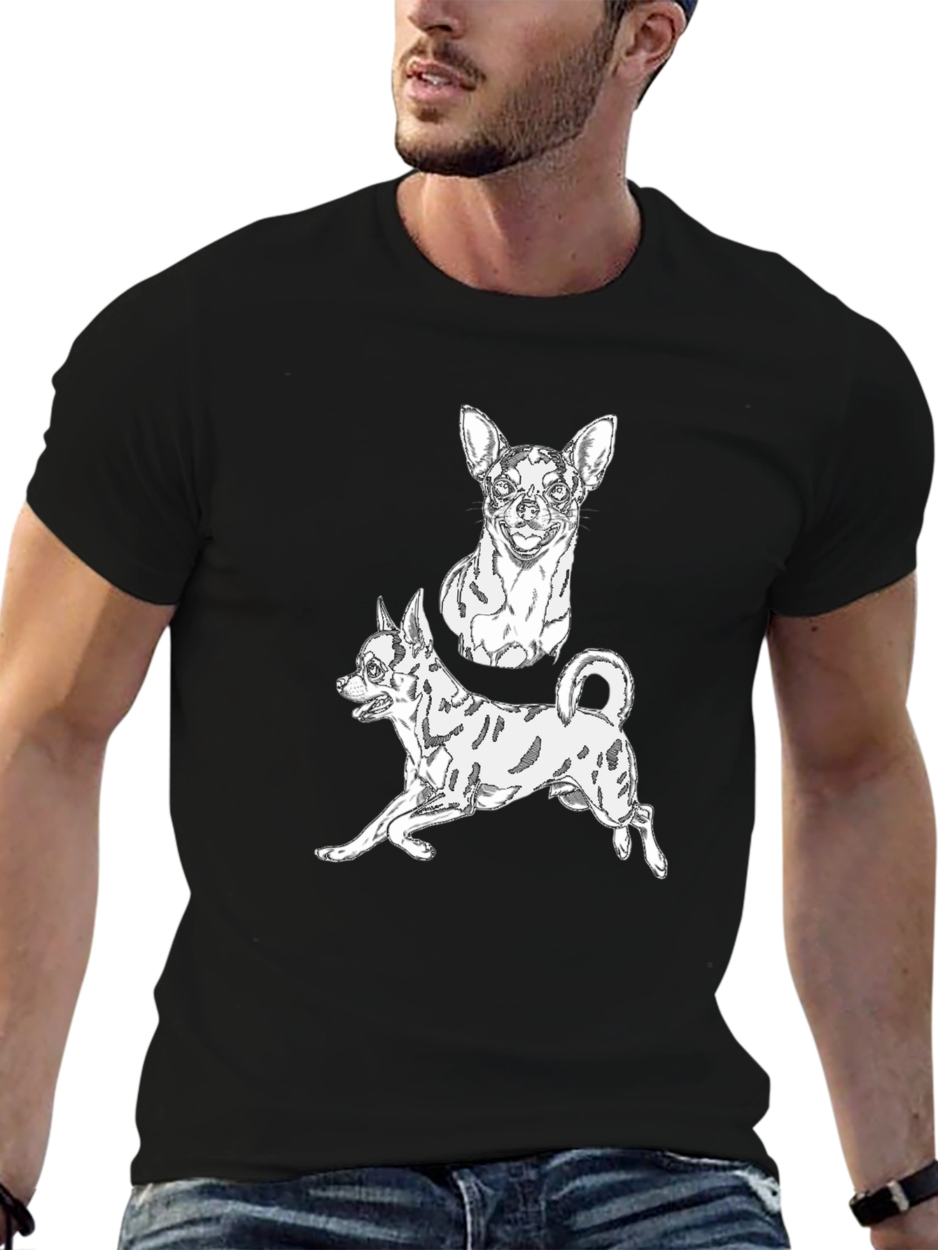 Chihuahua Graphic Tee - Black Cotton Blend Casual T-Shirt