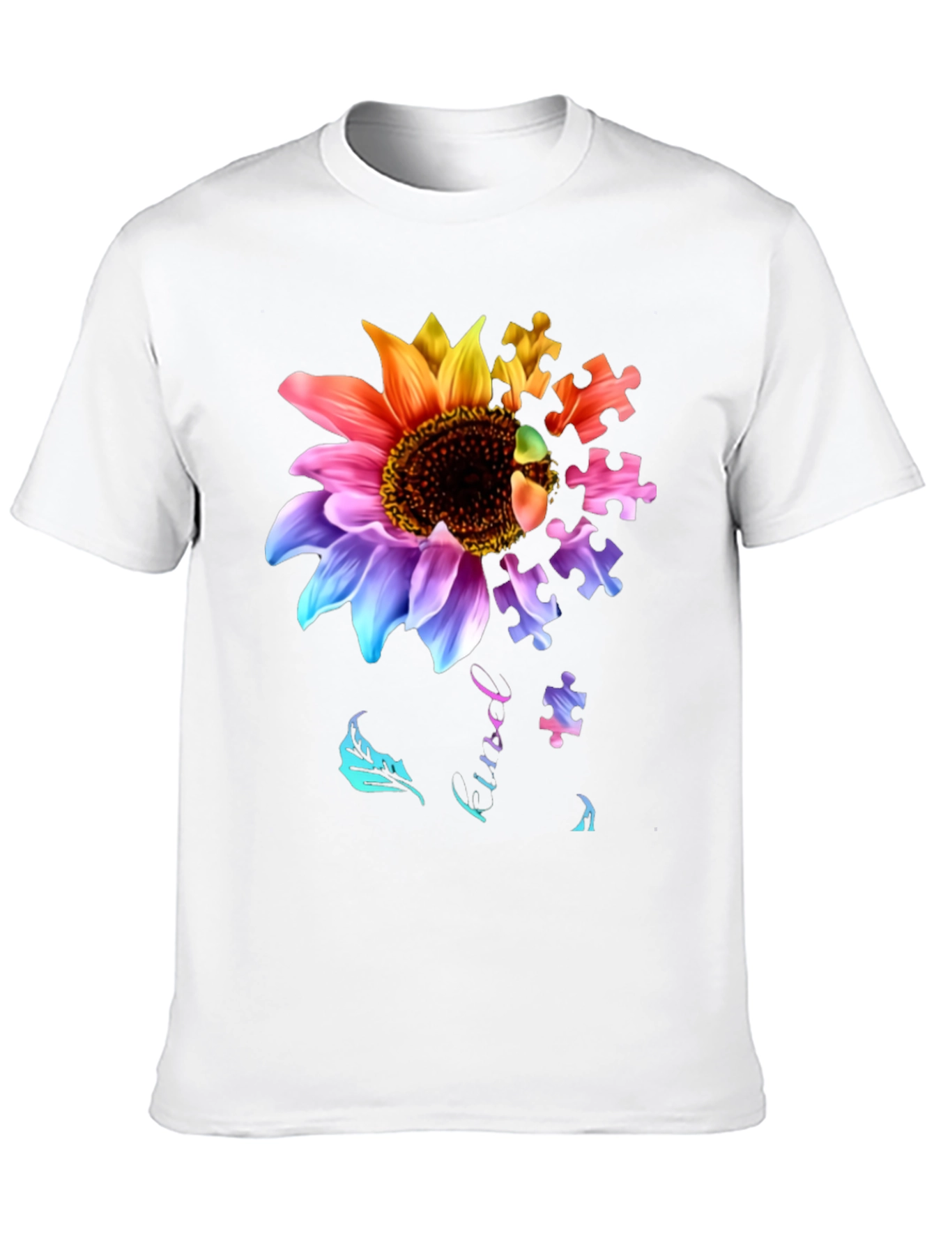 Autism Awareness Sunflower Puzzle Piece Graphic T-Shirt