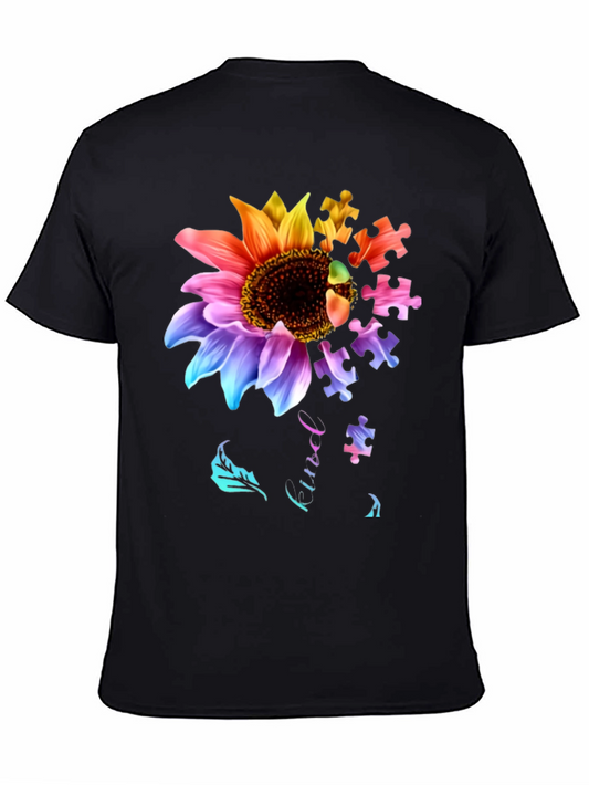 Autism Awareness Sunflower Puzzle Piece Graphic T-Shirt