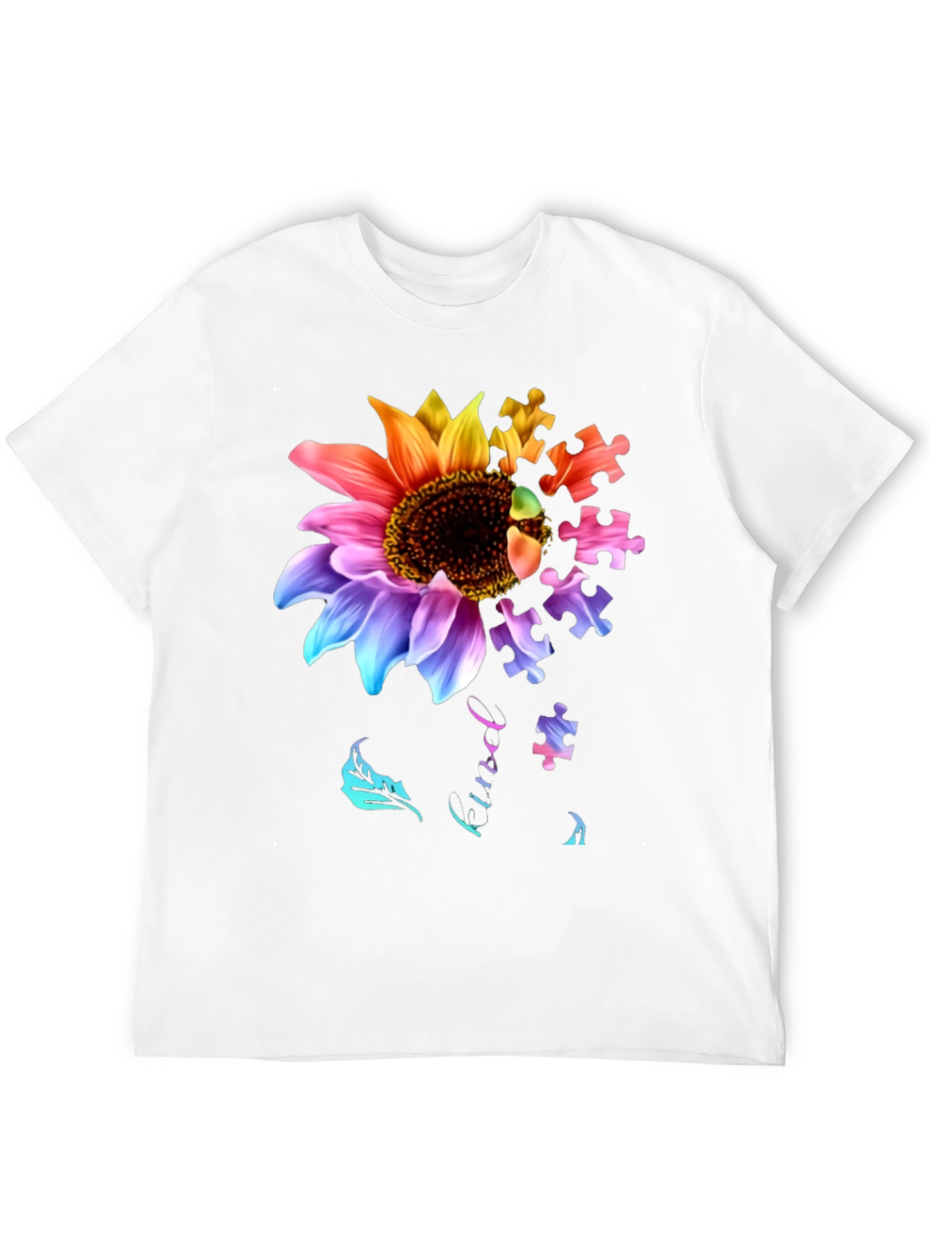 Autism Awareness Sunflower Puzzle Piece Graphic T-Shirt