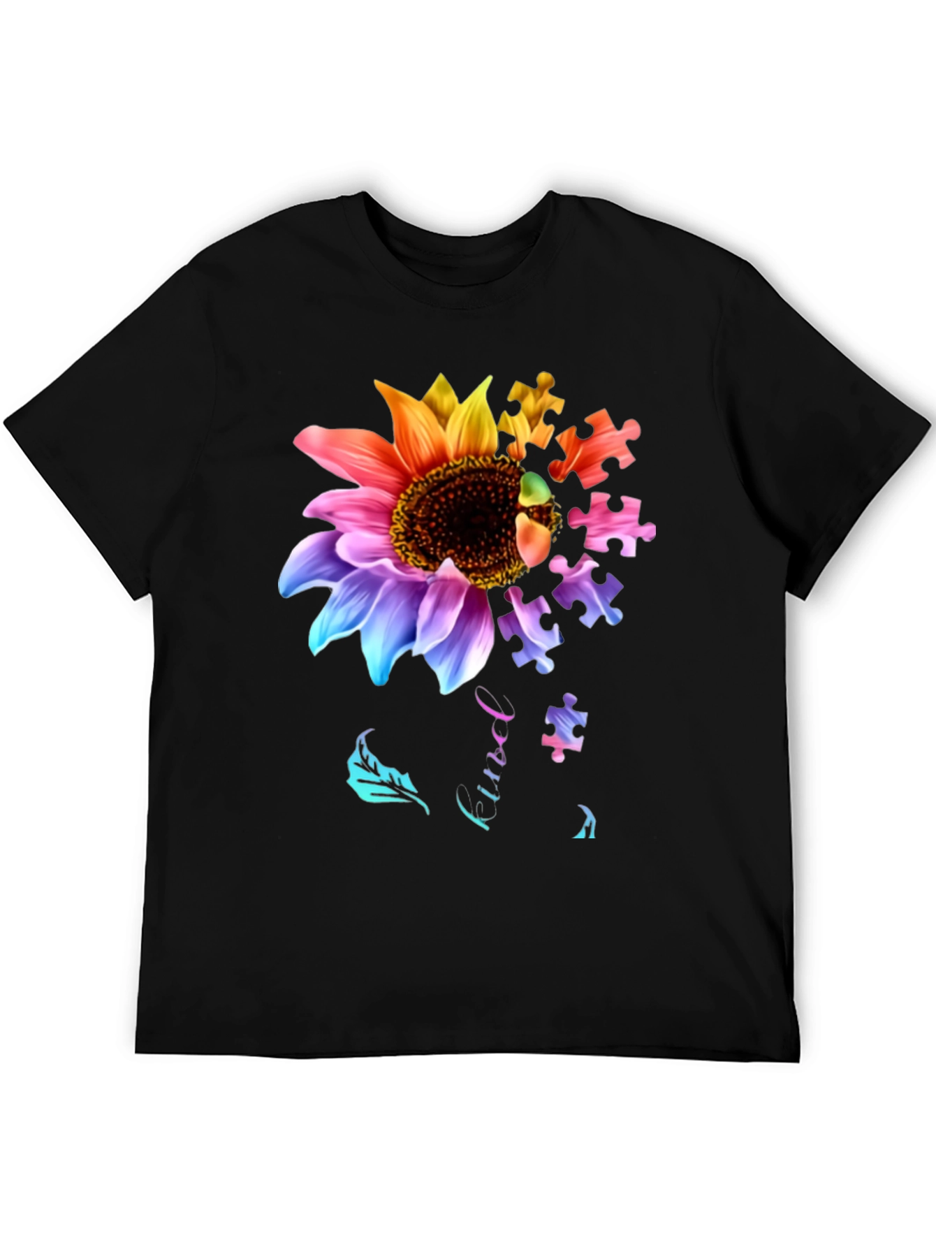 Autism Awareness Sunflower Puzzle Piece Graphic T-Shirt