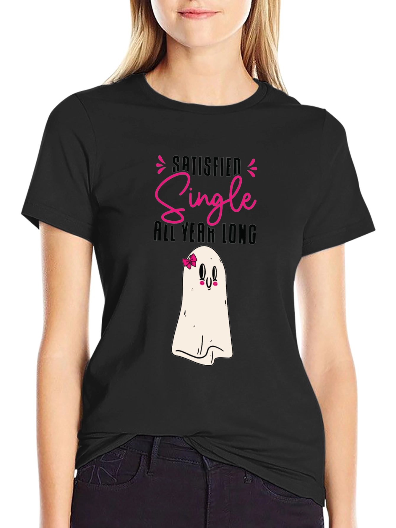 Satisfied Single All Year Long Black T-Shirt