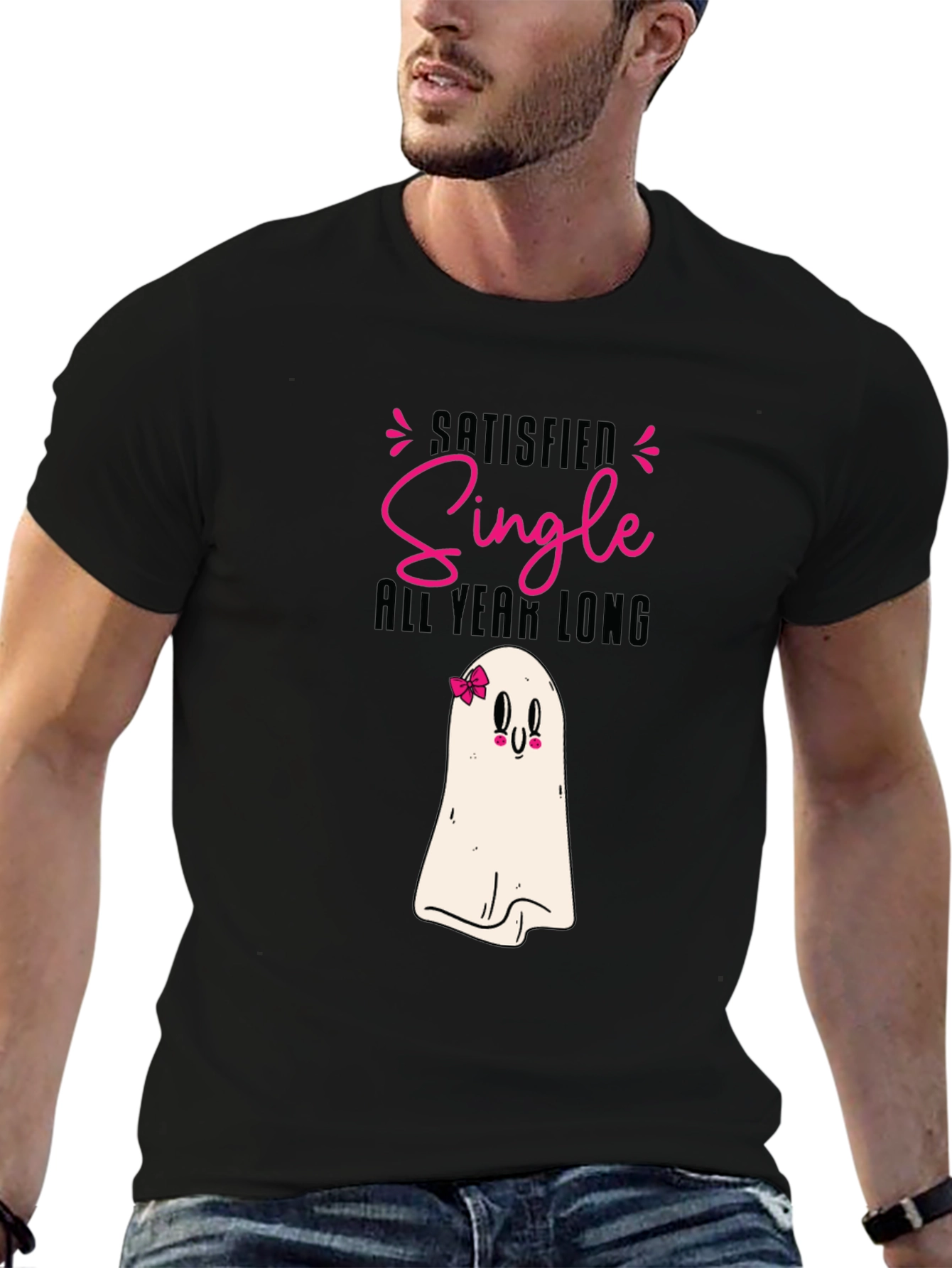 Satisfied Single All Year Long Black T-Shirt