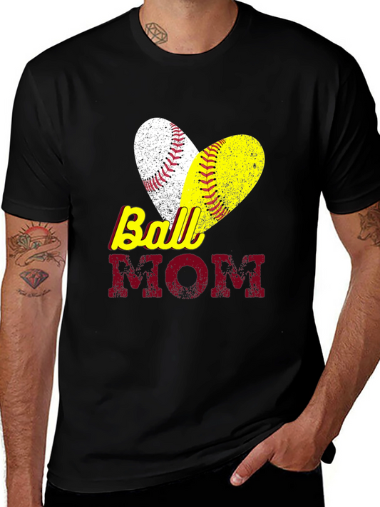 Ball Mom T-Shirt Baseball Softball Heart Graphic Tee