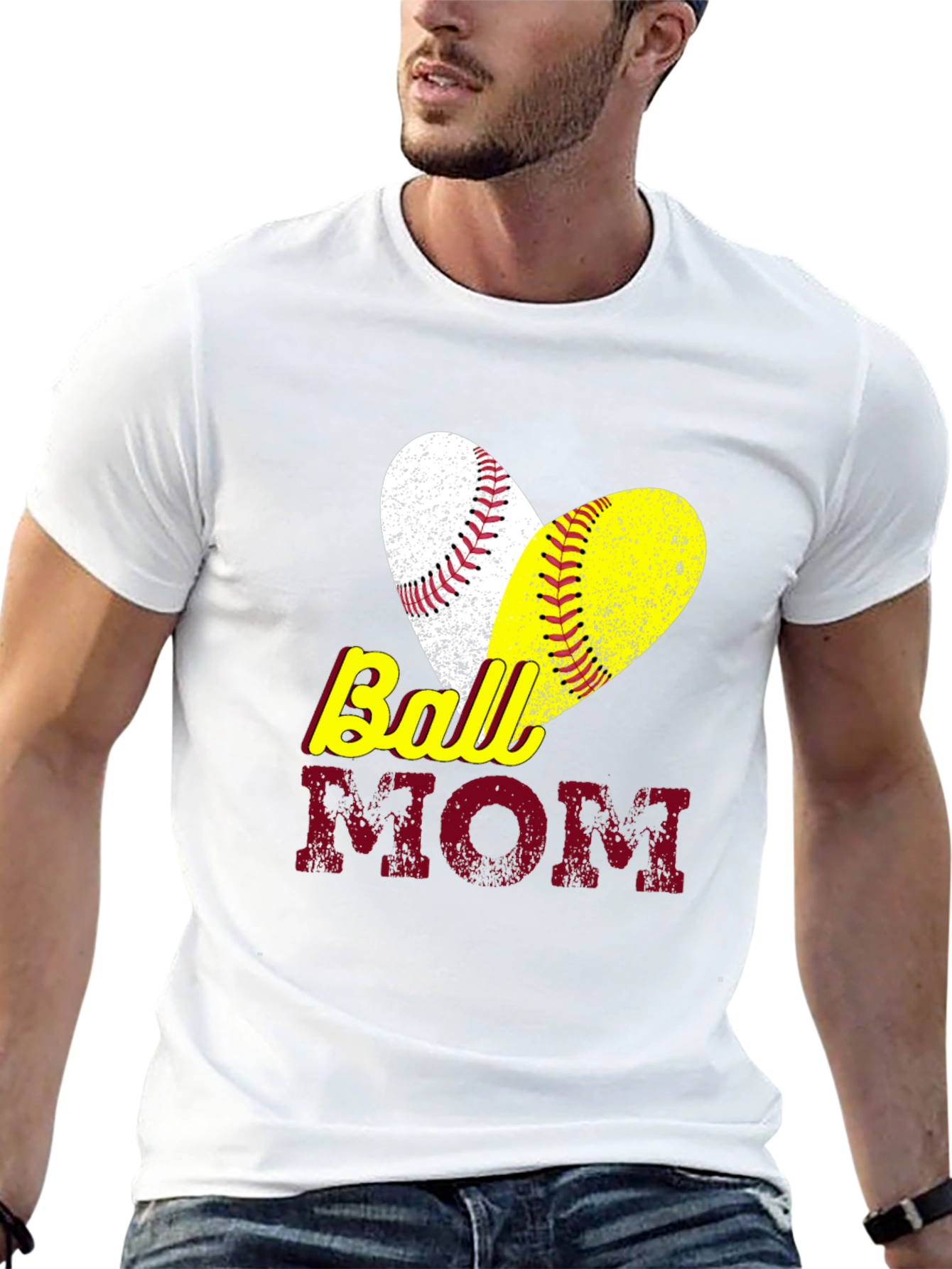 Ball Mom T-Shirt Baseball Softball Heart Graphic Tee