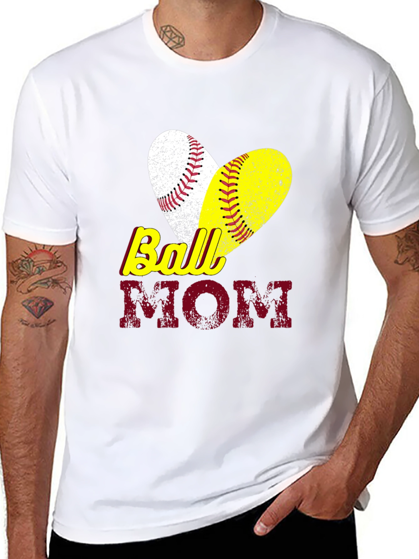Ball Mom T-Shirt Baseball Softball Heart Graphic Tee