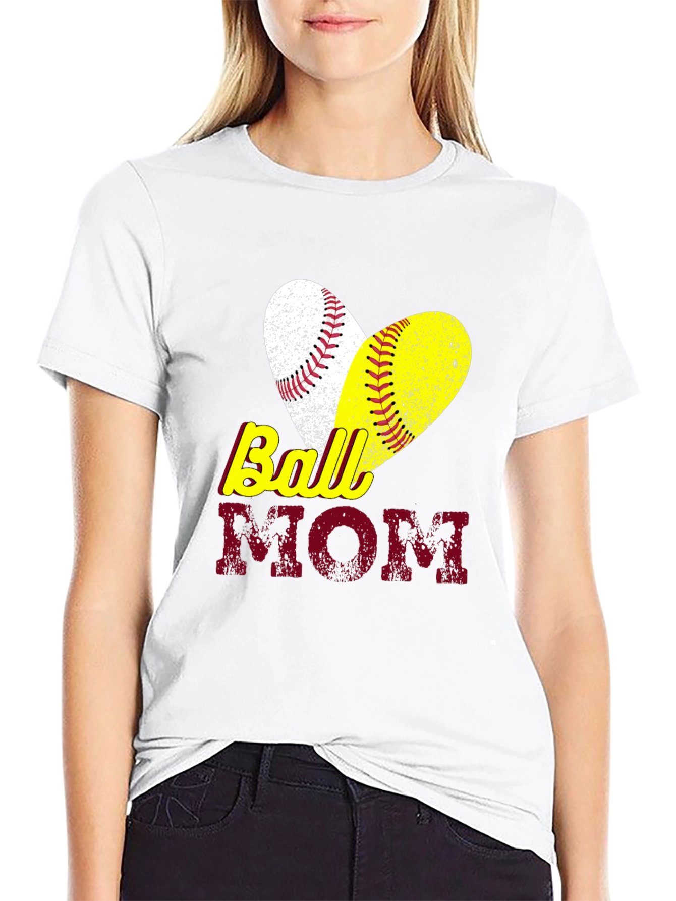 Ball Mom T-Shirt Baseball Softball Heart Graphic Tee