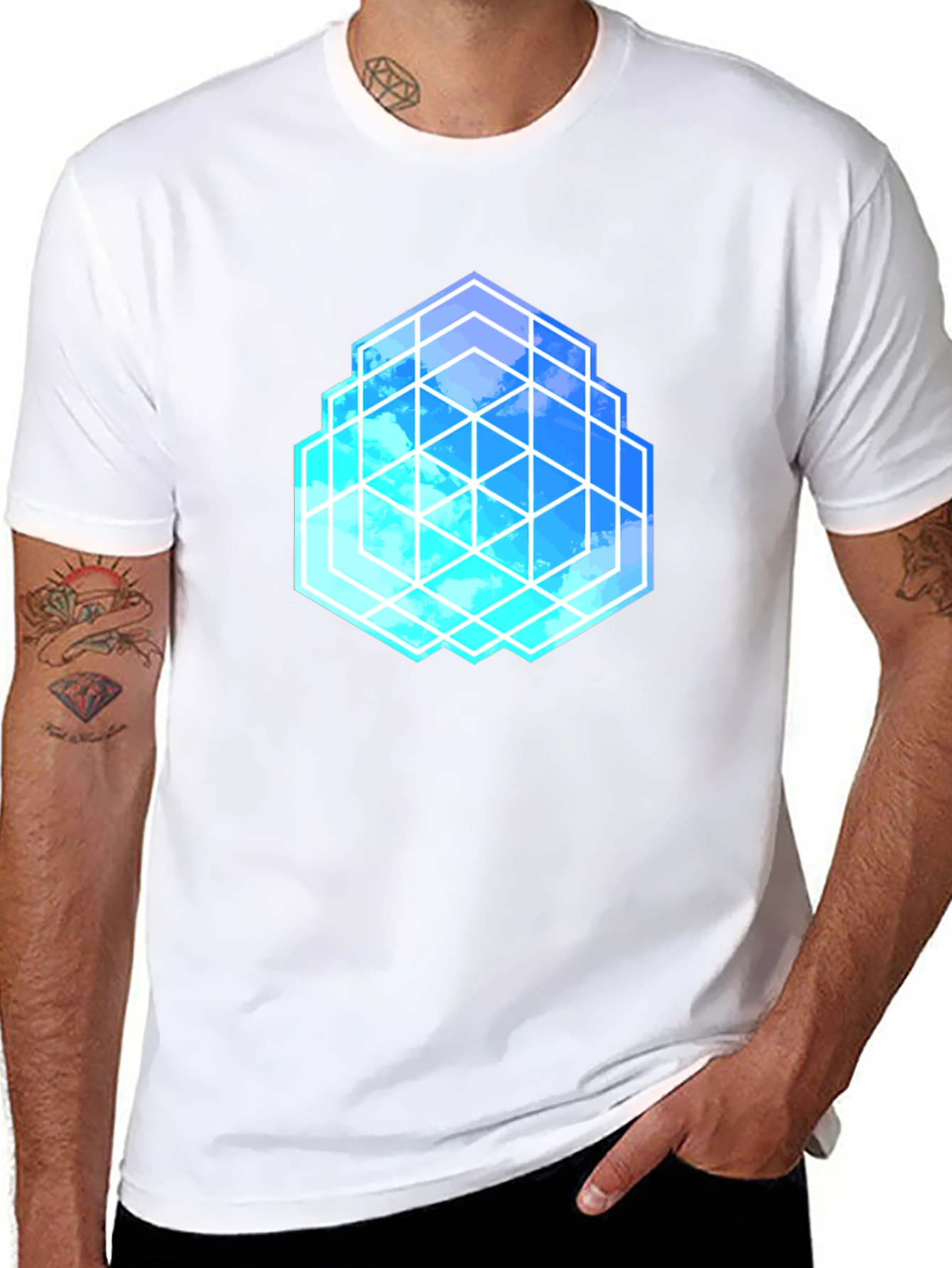 Geometric Cloud Cube T-Shirt - Stylish Graphic Tee