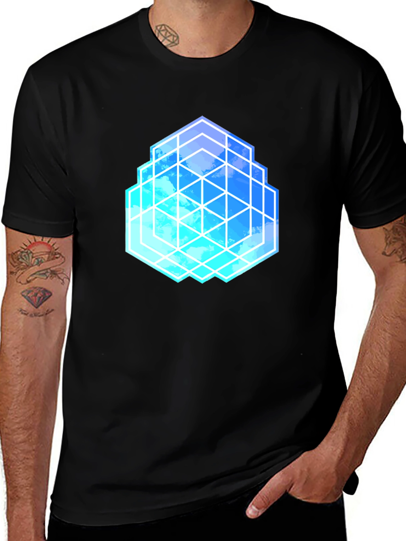 Geometric Cloud Cube T-Shirt - Stylish Graphic Tee