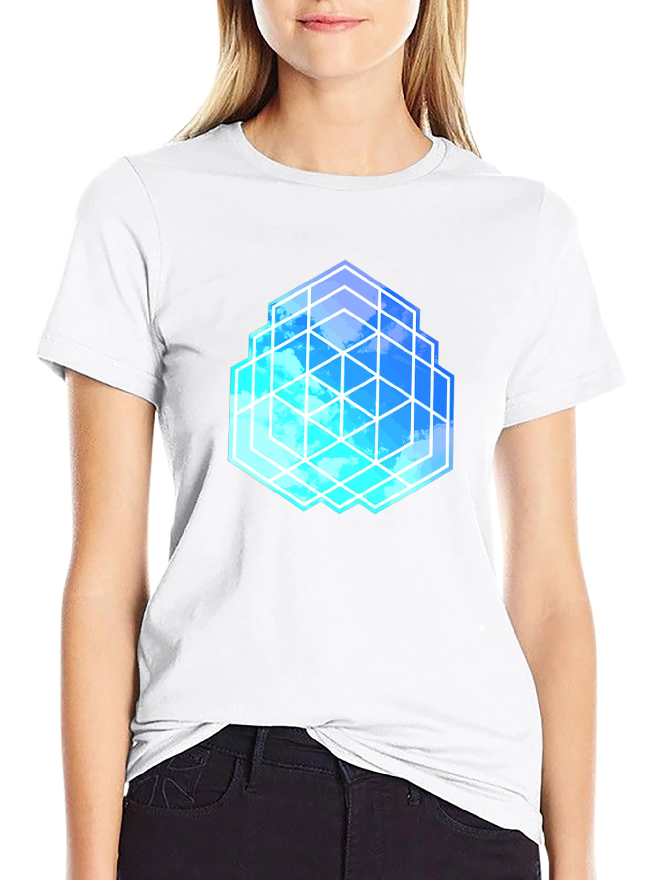 Geometric Cloud Cube T-Shirt - Stylish Graphic Tee