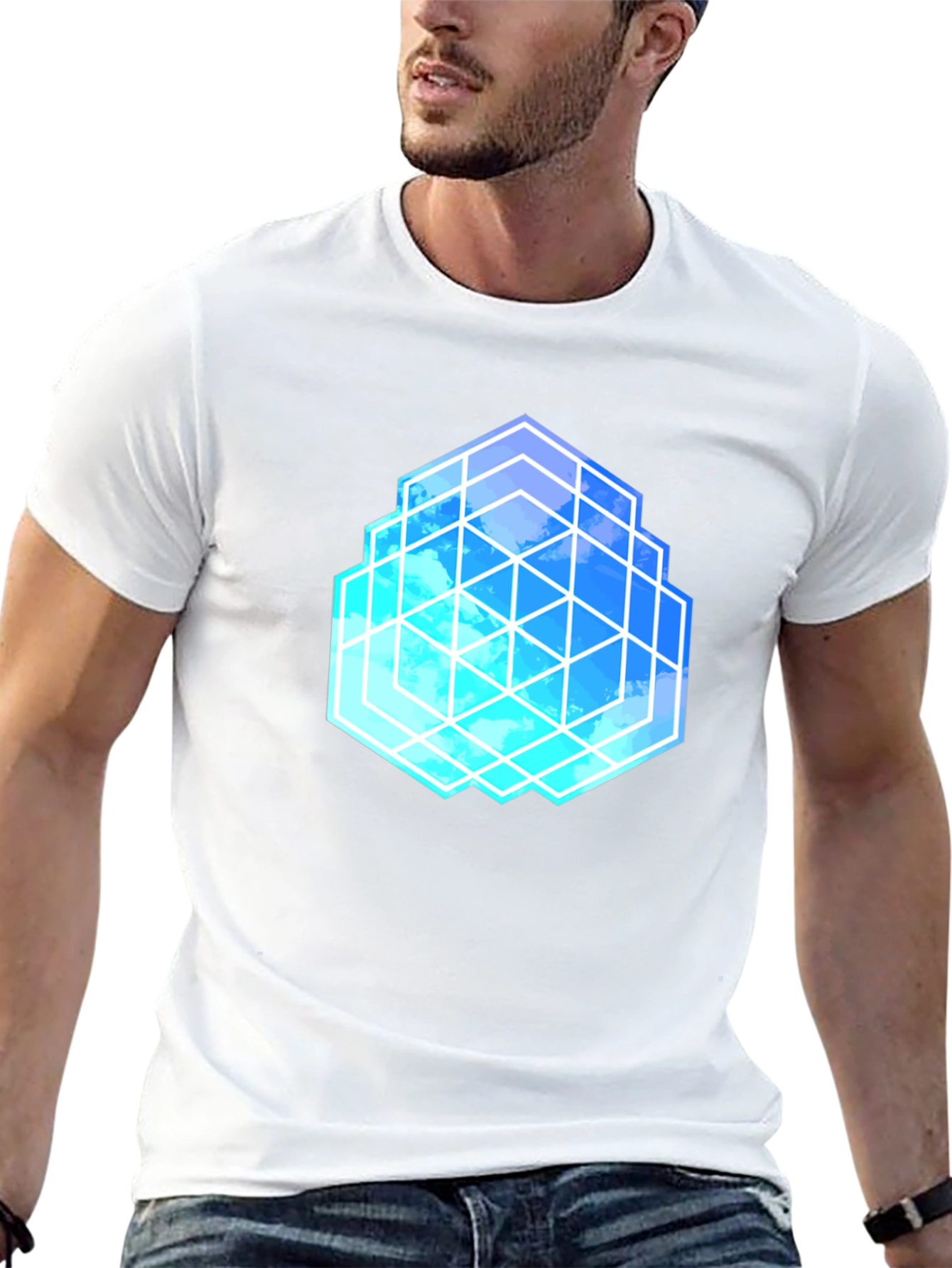 Geometric Cloud Cube T-Shirt - Stylish Graphic Tee