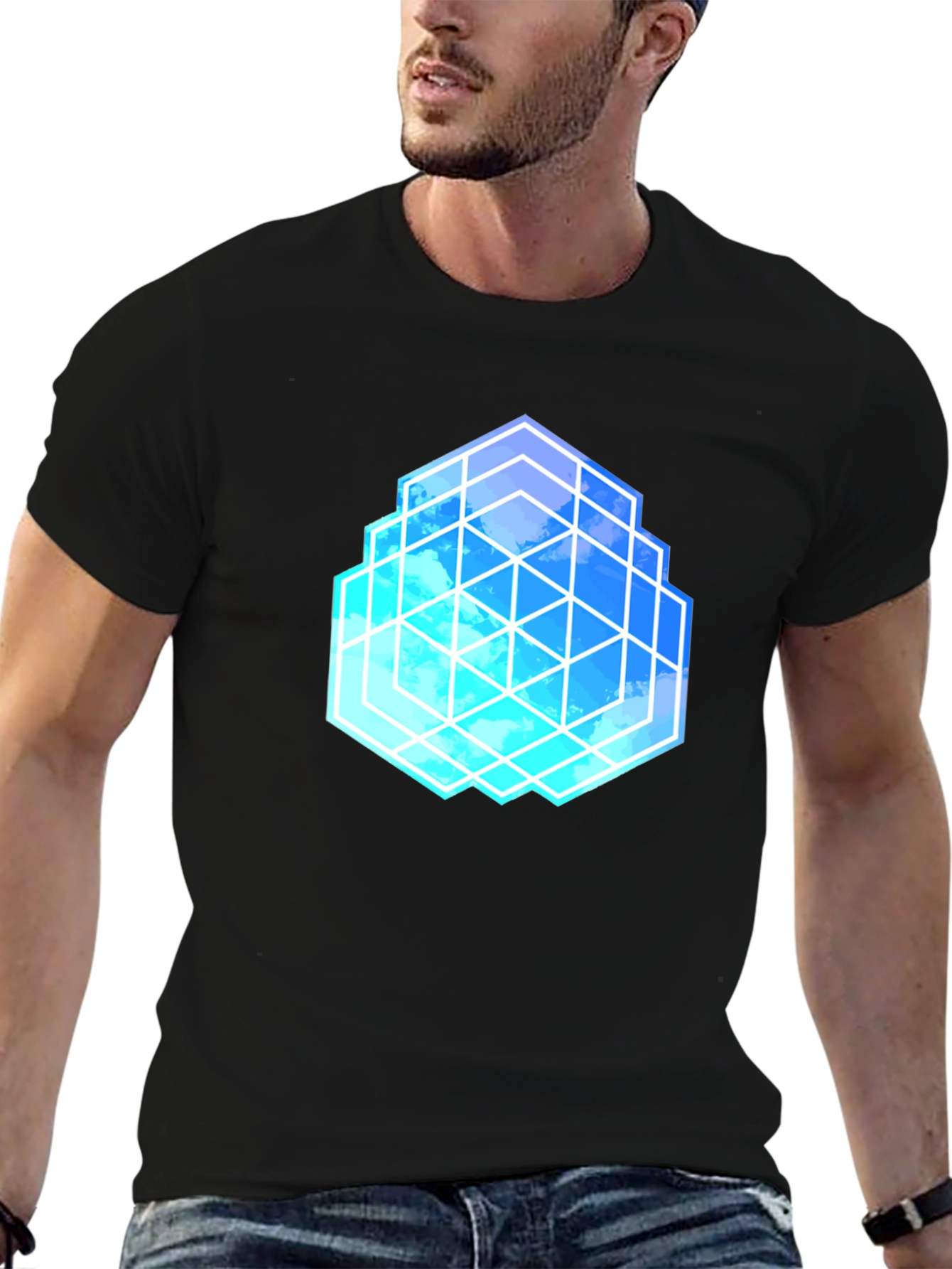 Geometric Cloud Cube T-Shirt - Stylish Graphic Tee