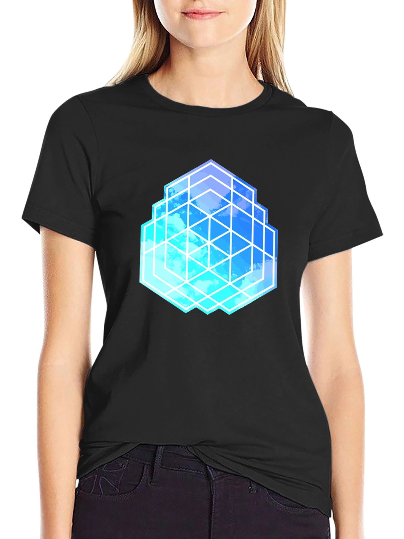 Geometric Cloud Cube T-Shirt - Stylish Graphic Tee