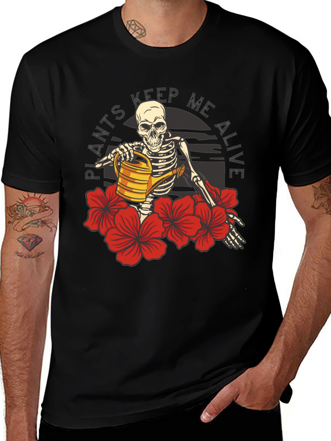 Plants Keep Me Alive Skeleton Graphic Tee