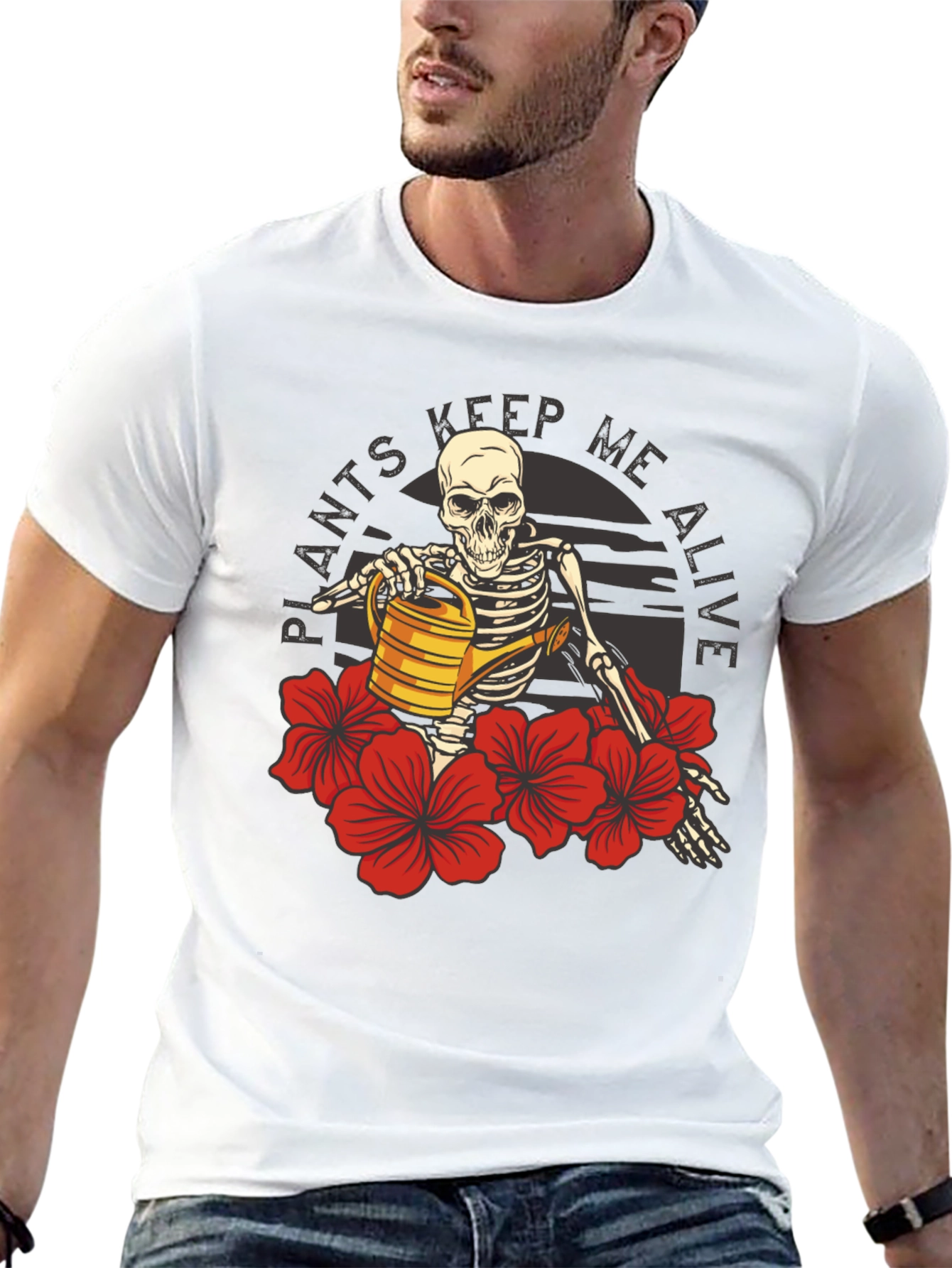 Plants Keep Me Alive Skeleton Graphic Tee