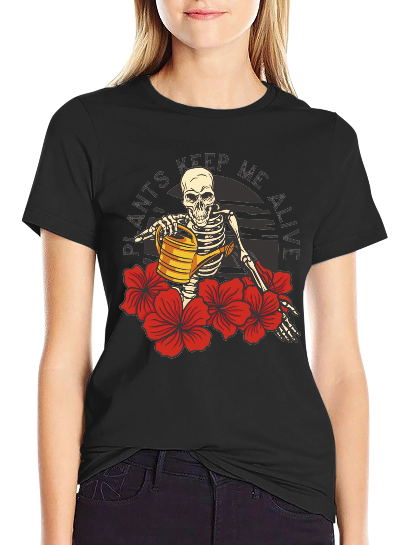 Plants Keep Me Alive Skeleton Graphic Tee