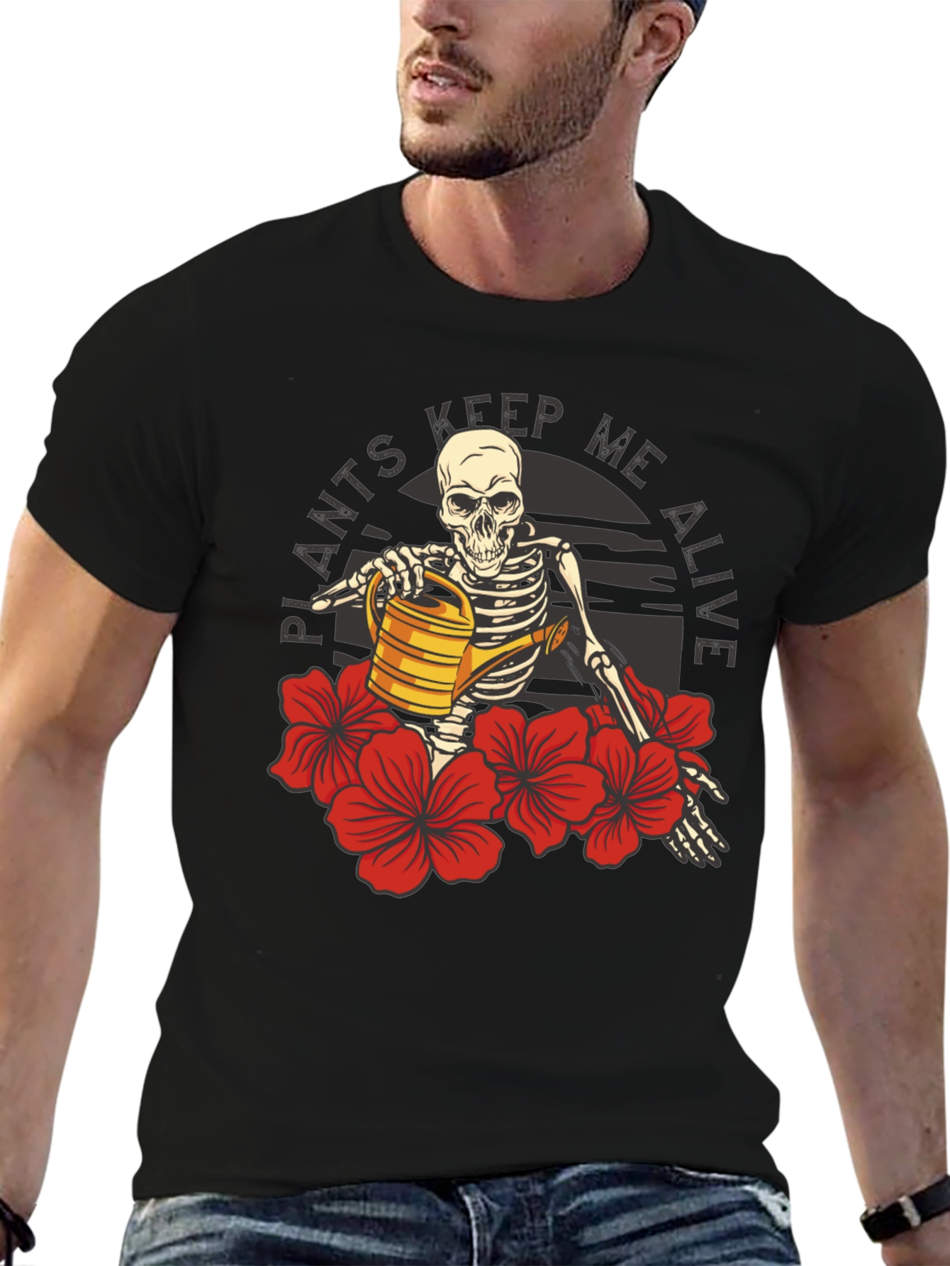 Plants Keep Me Alive Skeleton Graphic Tee