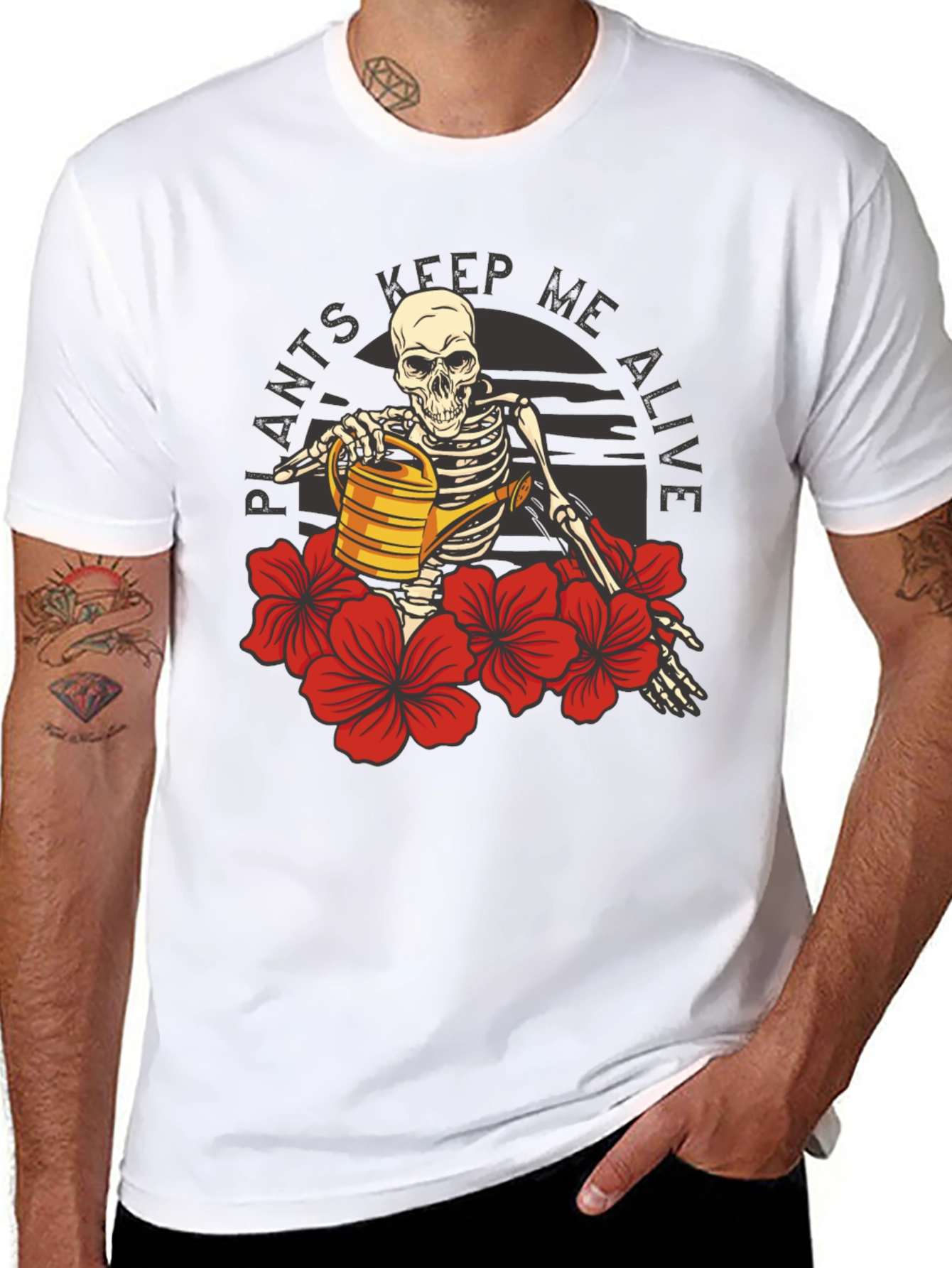 Plants Keep Me Alive Skeleton Graphic Tee