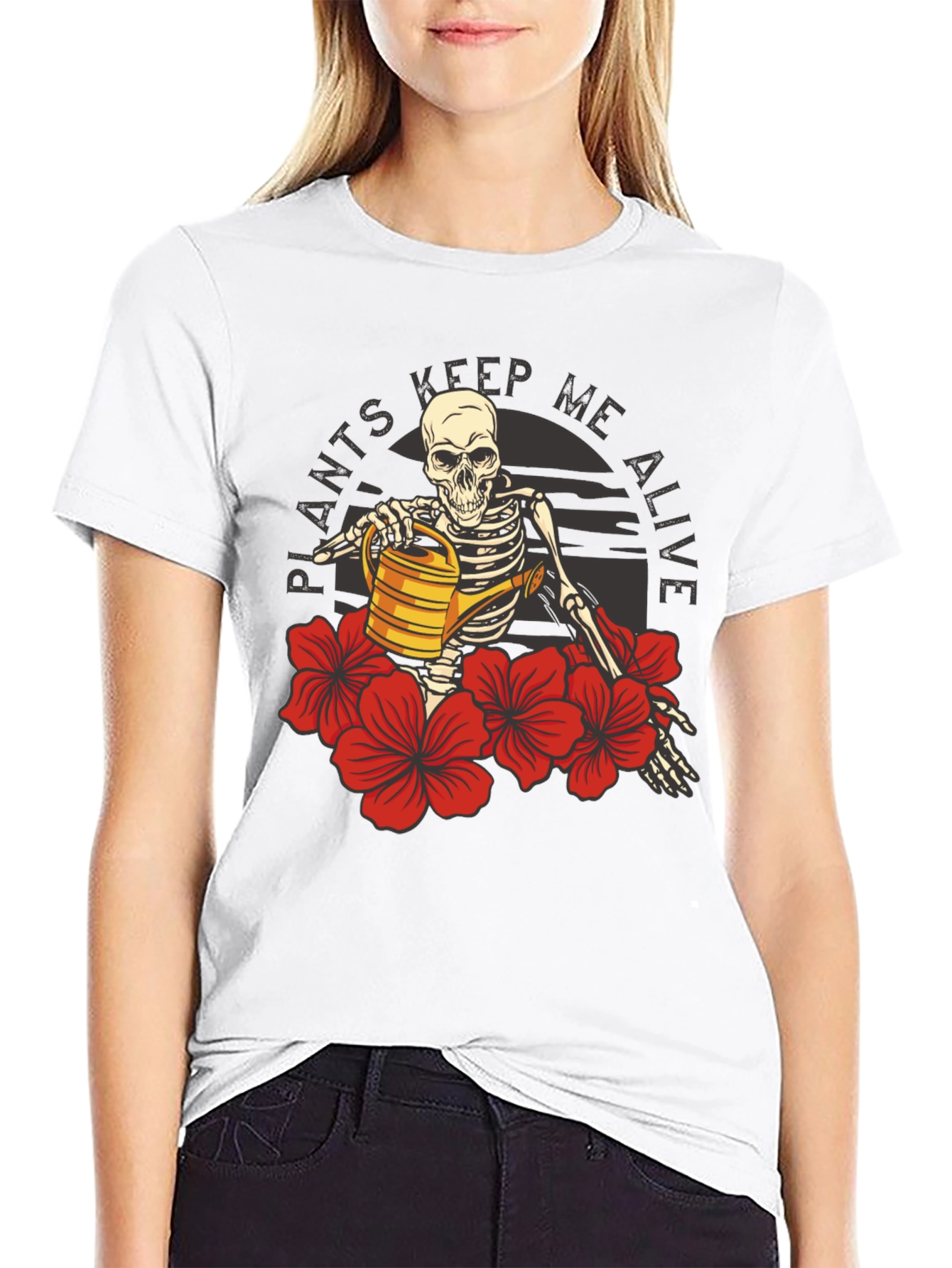 Plants Keep Me Alive Skeleton Graphic Tee