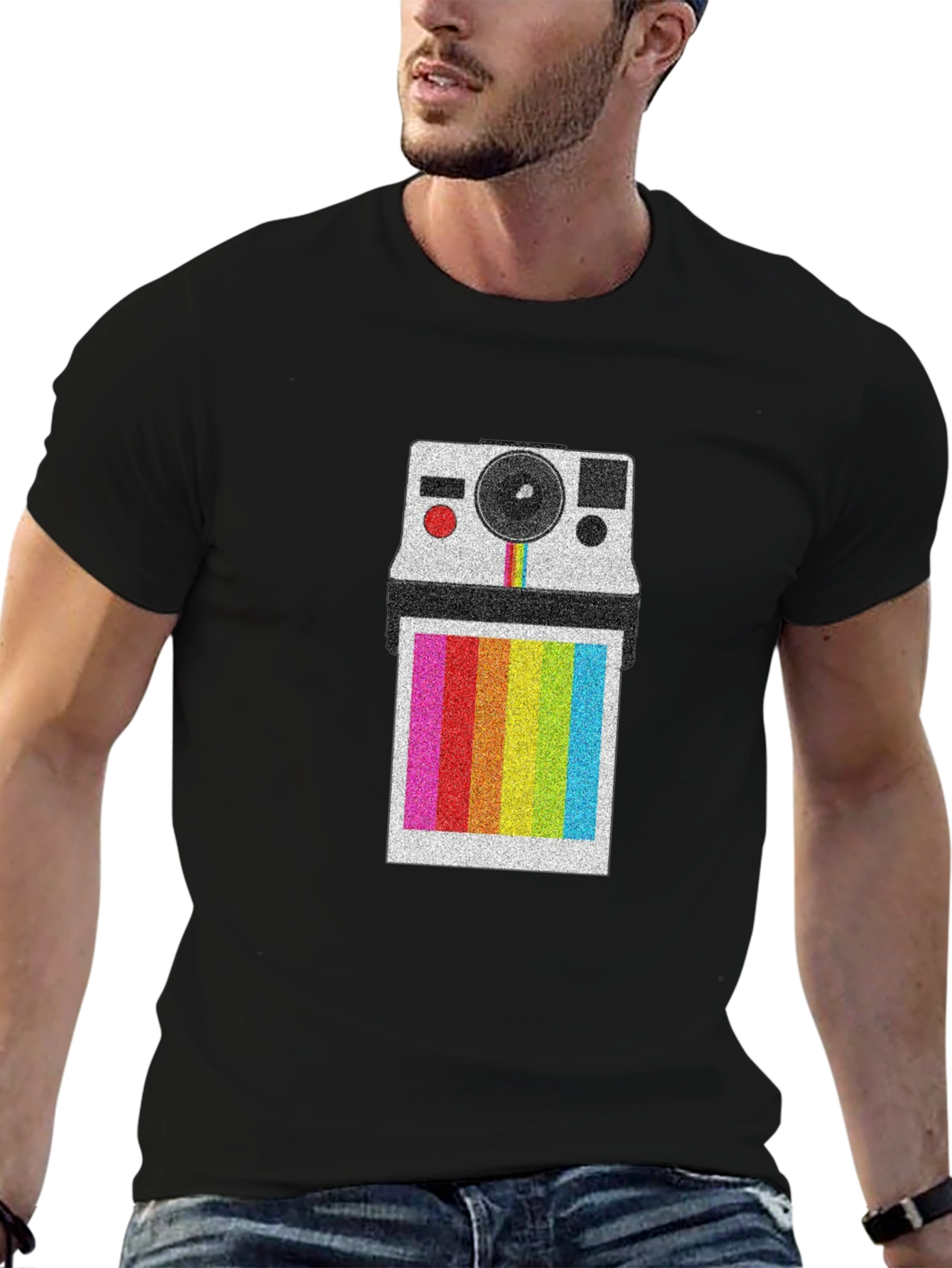 Retro Polaroid Camera T-Shirt - Rainbow Instant Print Design