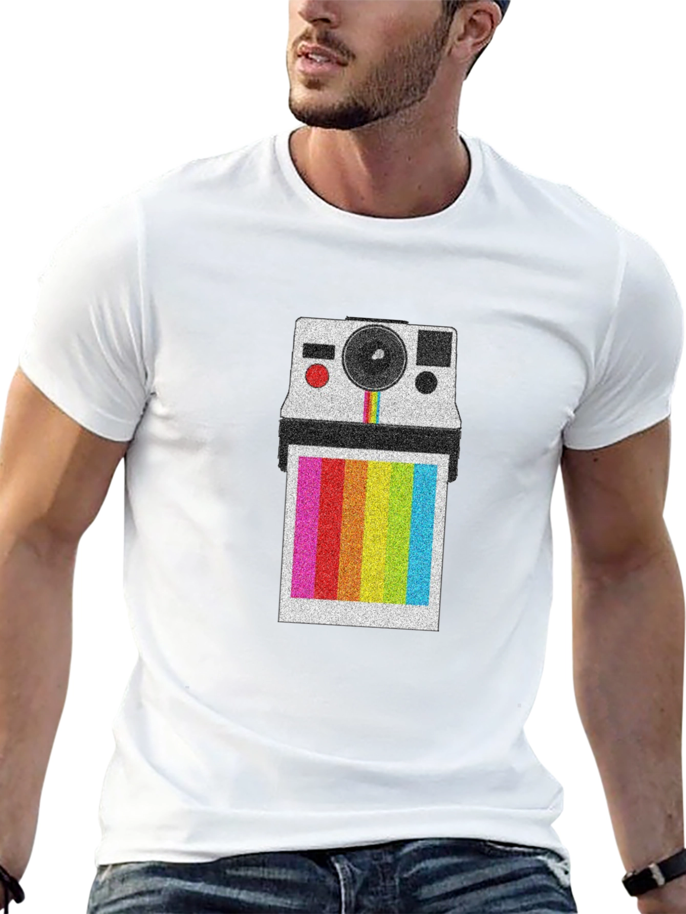 Retro Polaroid Camera T-Shirt - Rainbow Instant Print Design