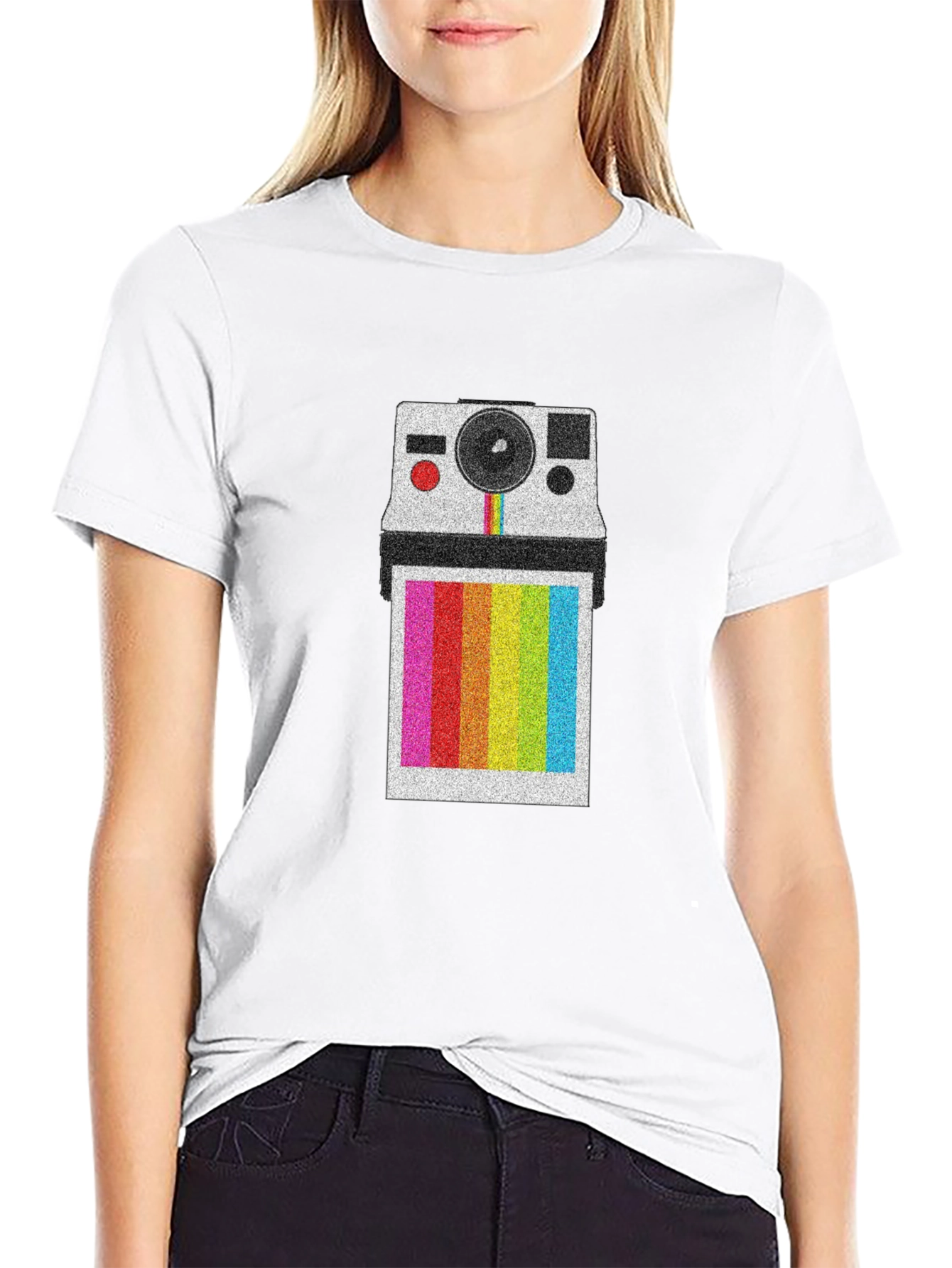 Retro Polaroid Camera T-Shirt - Rainbow Instant Print Design