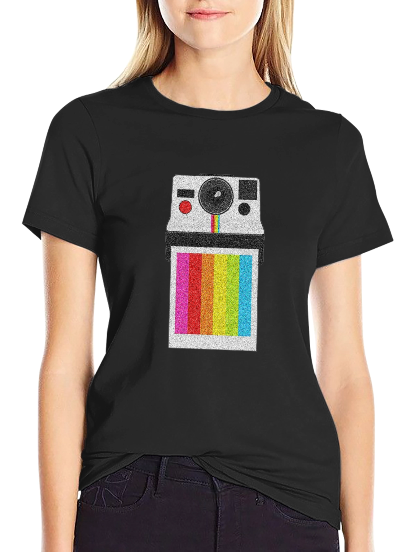 Retro Polaroid Camera T-Shirt - Rainbow Instant Print Design