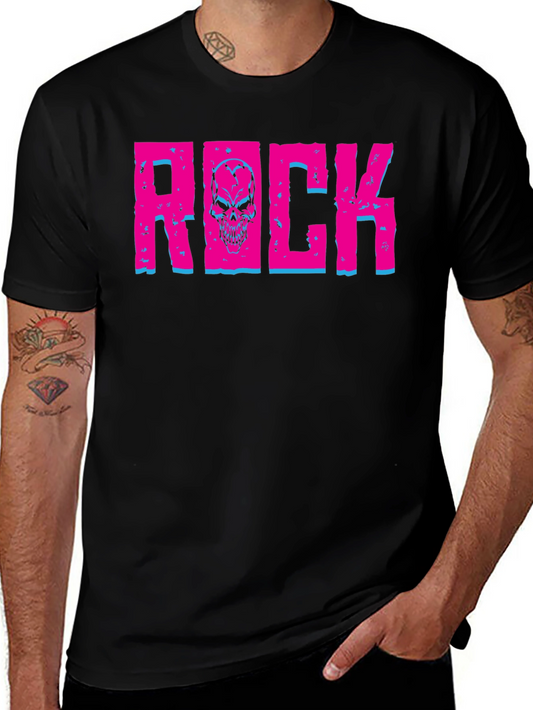 Rock Skull Graphic Tee - Bold Pink & Blue Accent