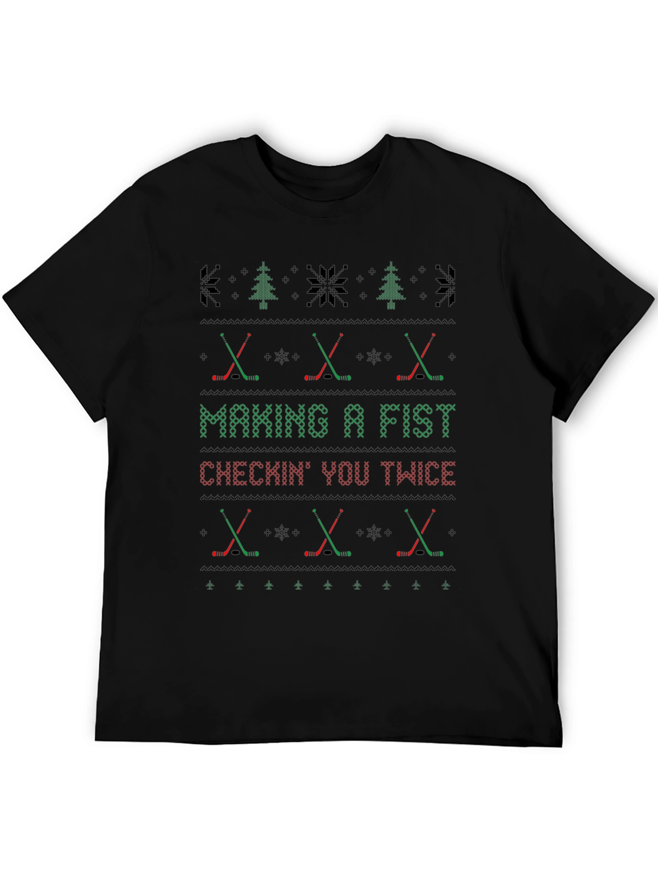 Making a Fist Checkin You Twice Hockey Christmas T-Shirt