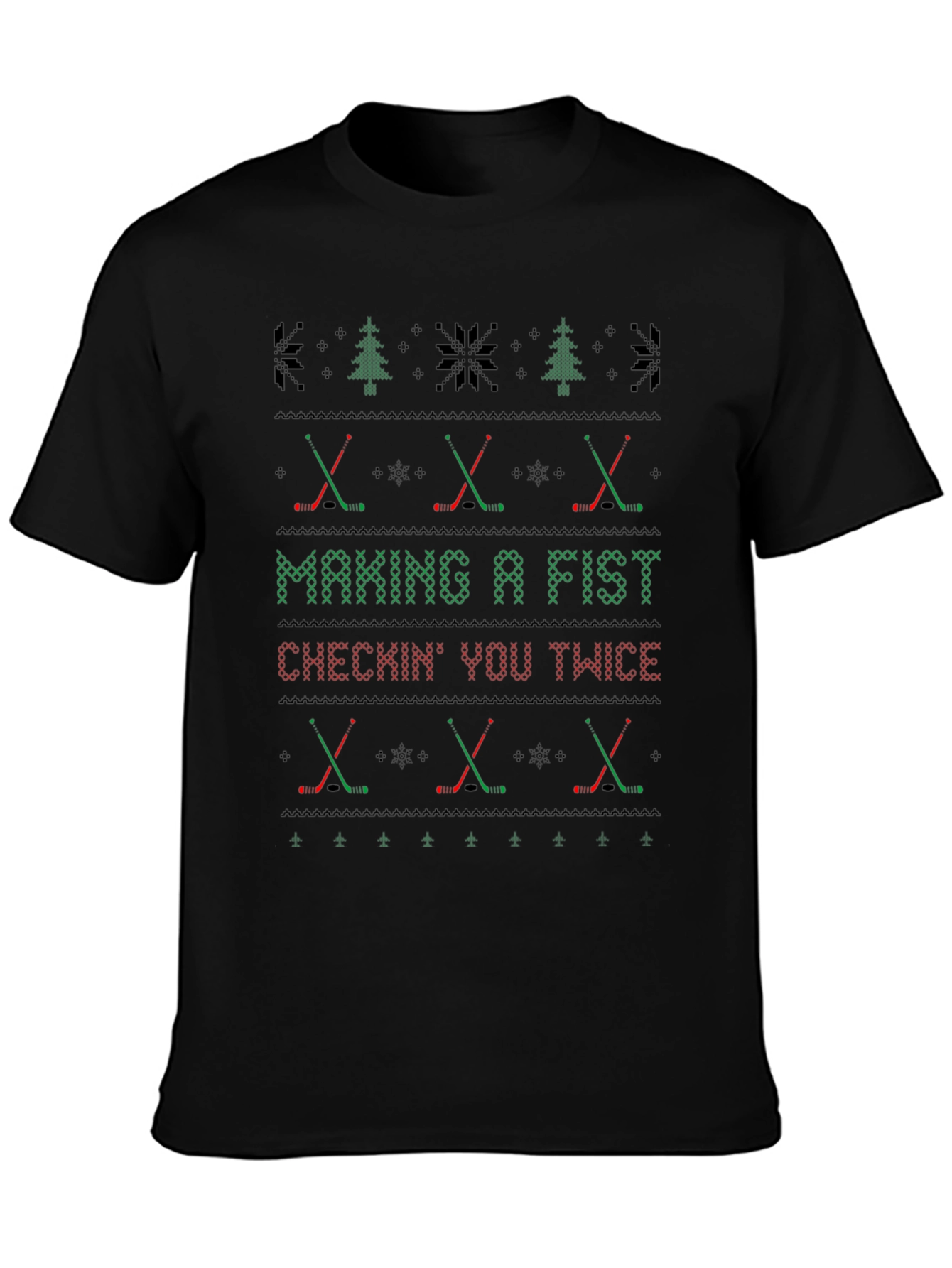 Making a Fist Checkin You Twice Hockey Christmas T-Shirt