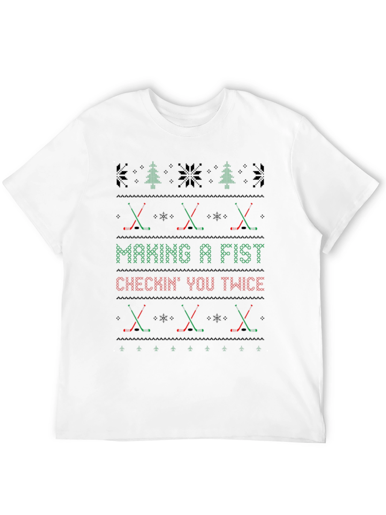 Making a Fist Checkin You Twice Hockey Christmas T-Shirt