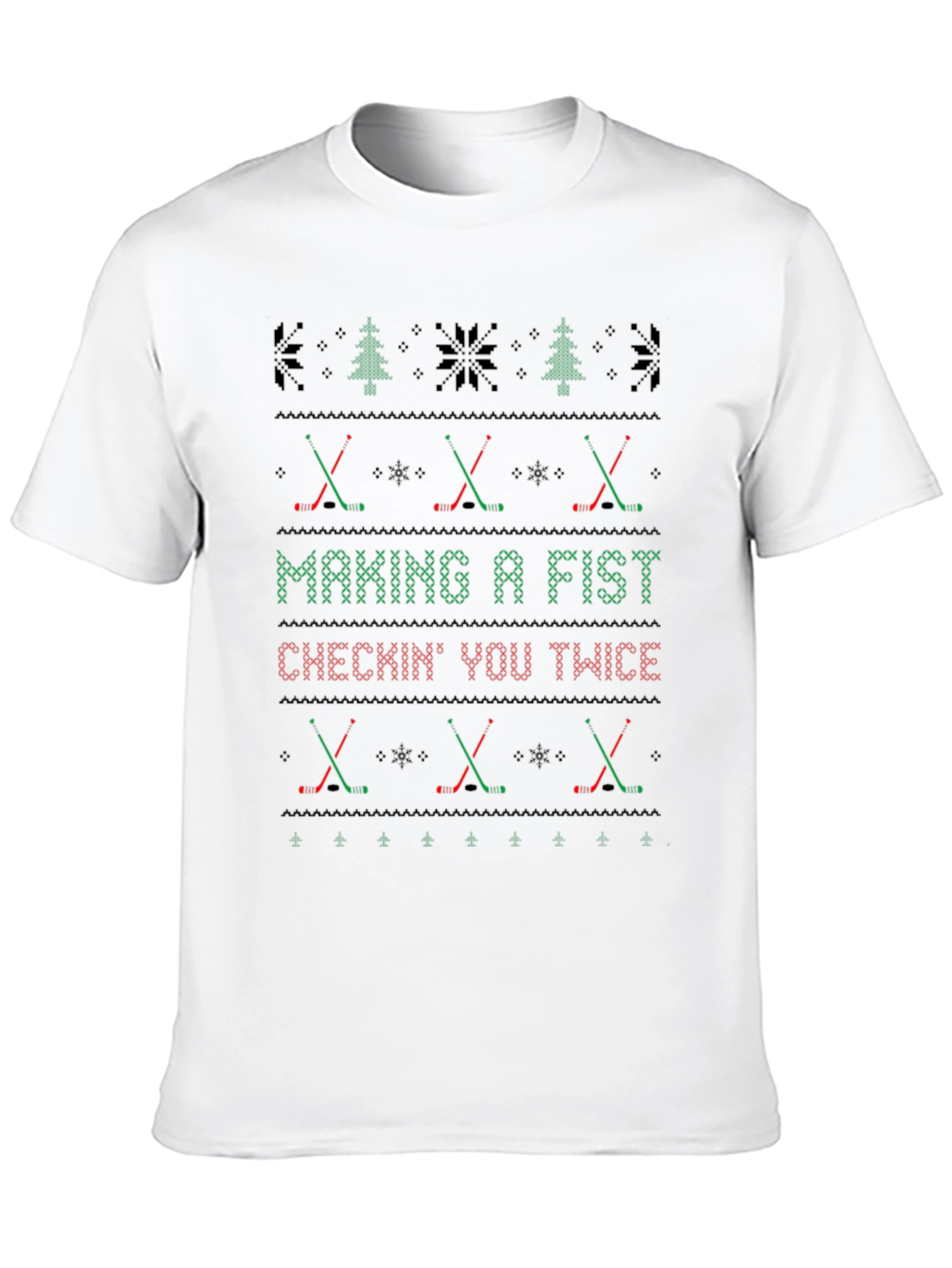 Making a Fist Checkin You Twice Hockey Christmas T-Shirt