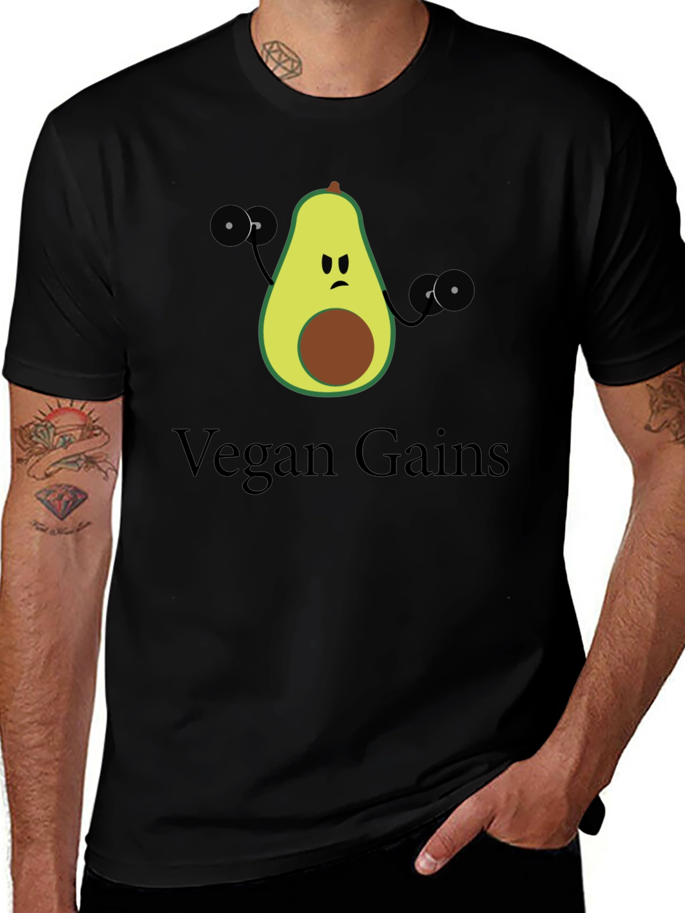Vegan Gains T-Shirt - Avocado Fitness Design