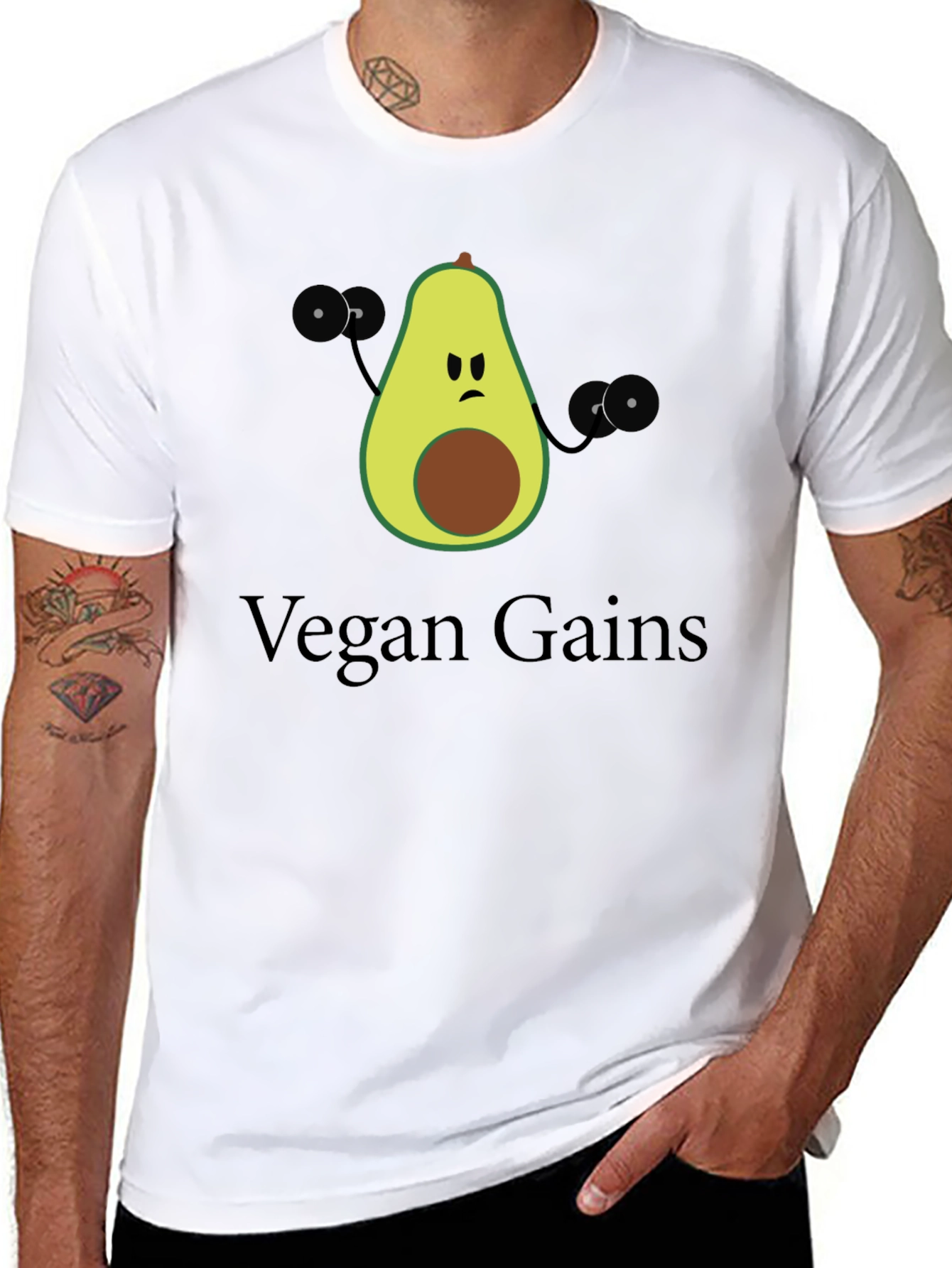 Vegan Gains T-Shirt - Avocado Fitness Design