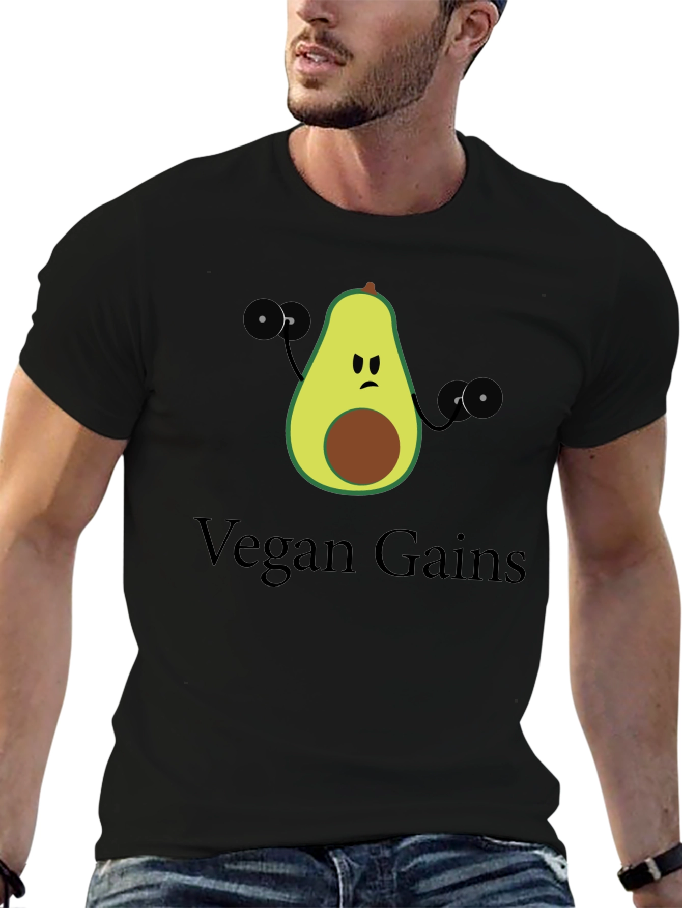 Vegan Gains T-Shirt - Avocado Fitness Design