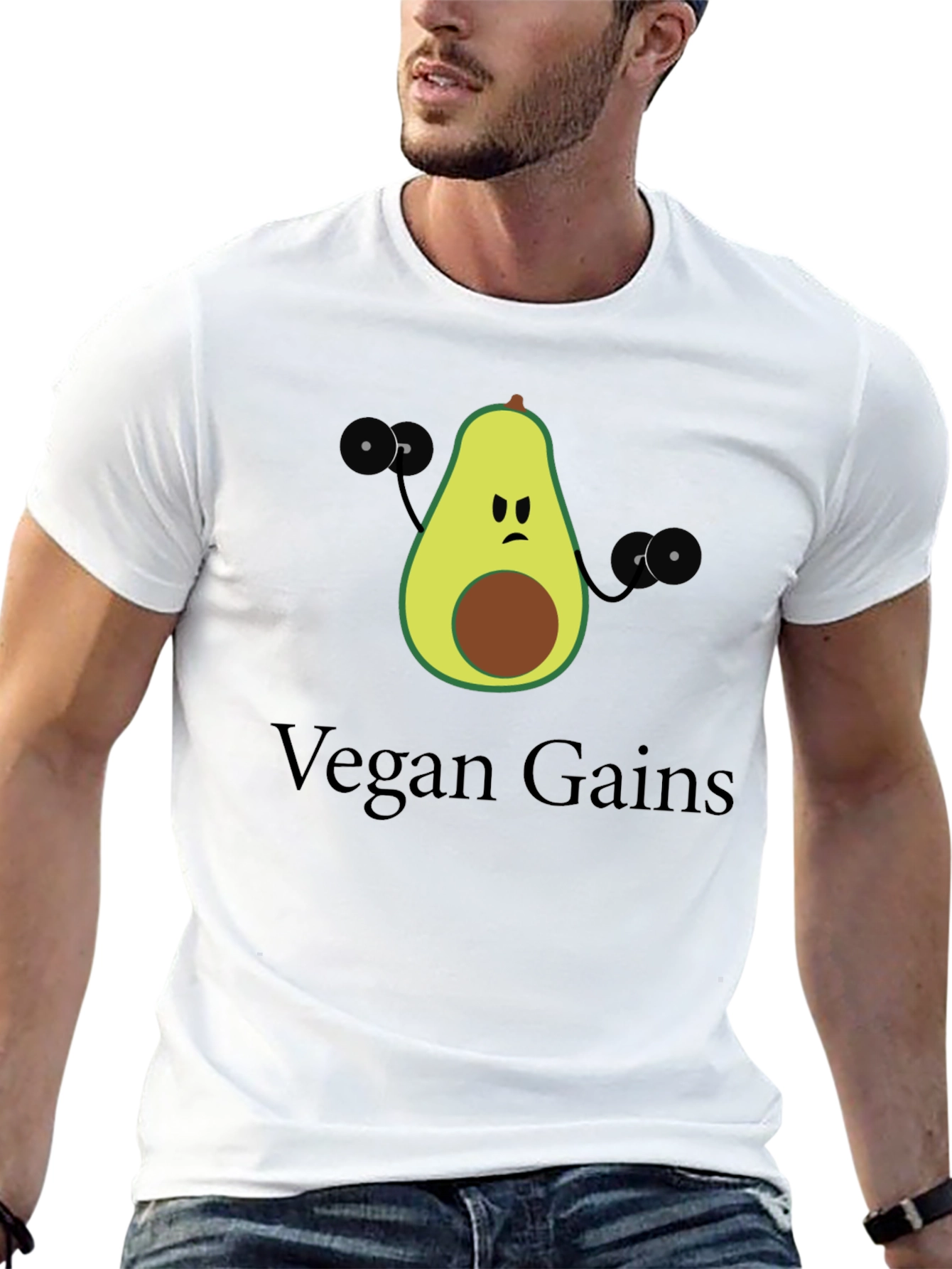 Vegan Gains T-Shirt - Avocado Fitness Design