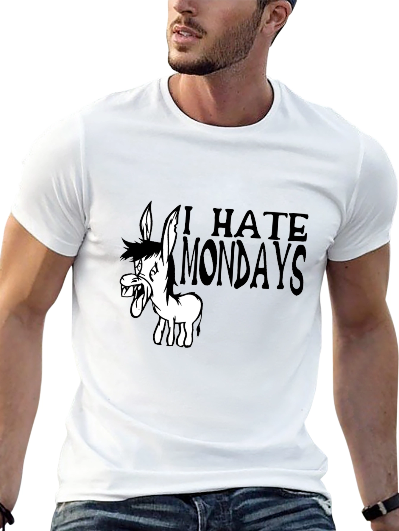 I Hate Mondays Cartoon Donkey Black T-Shirt