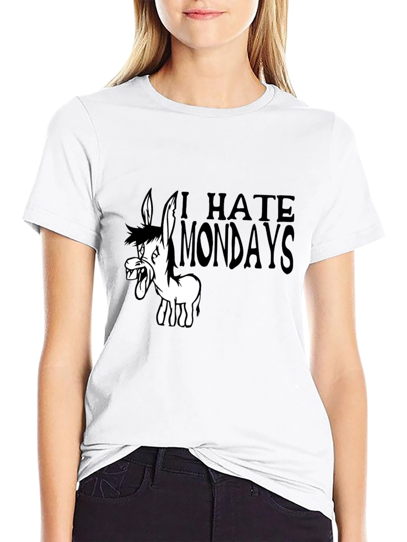 I Hate Mondays Cartoon Donkey Black T-Shirt