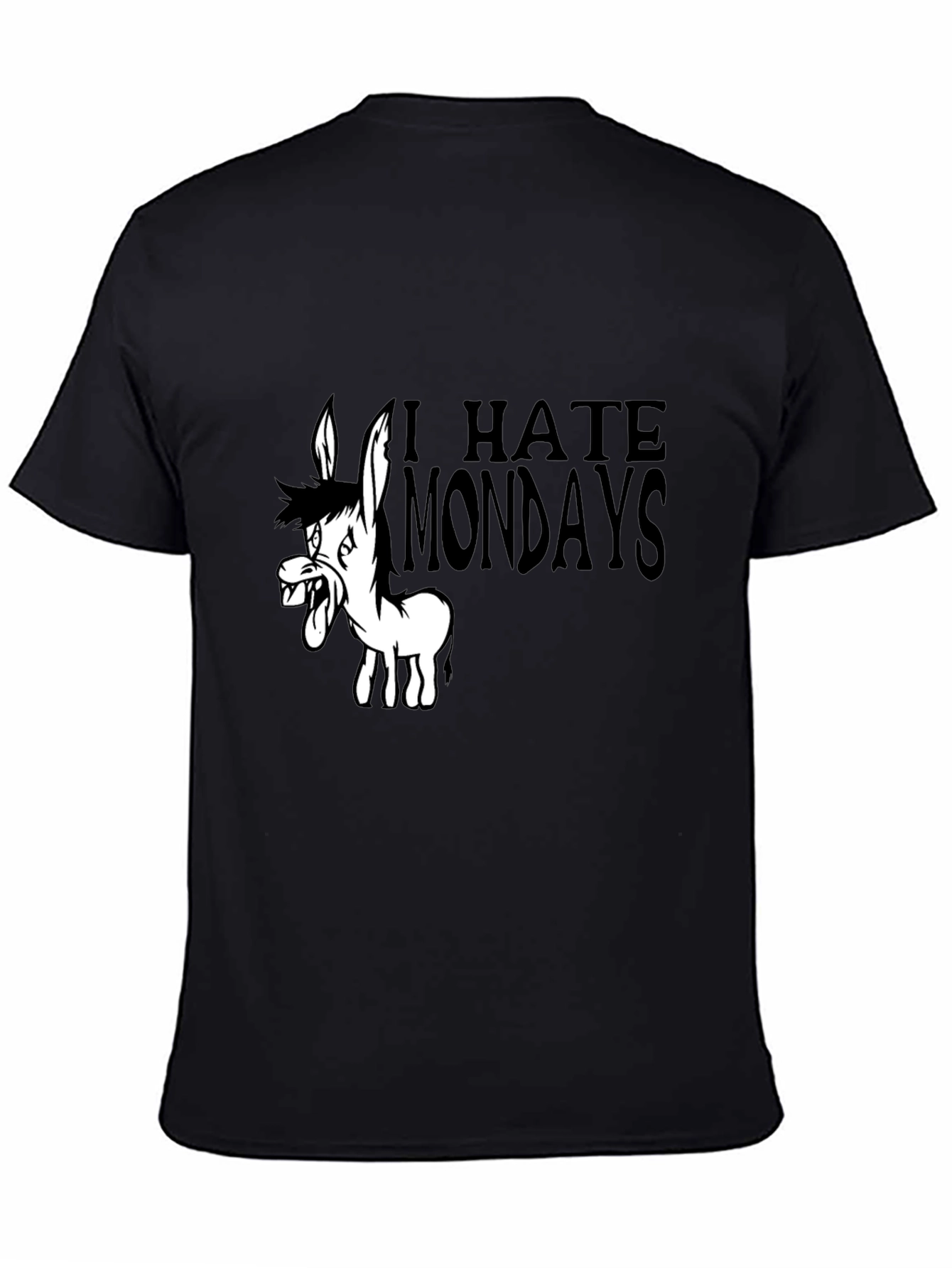 I Hate Mondays Cartoon Donkey Black T-Shirt