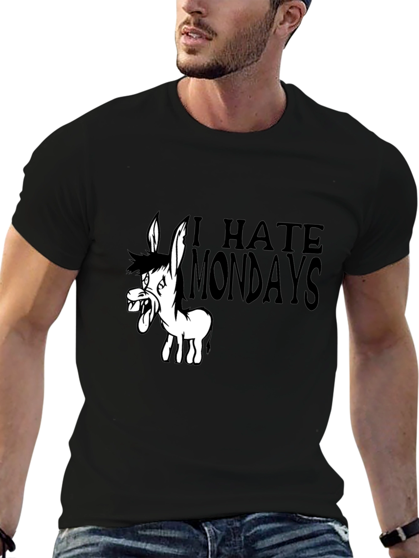 I Hate Mondays Cartoon Donkey Black T-Shirt