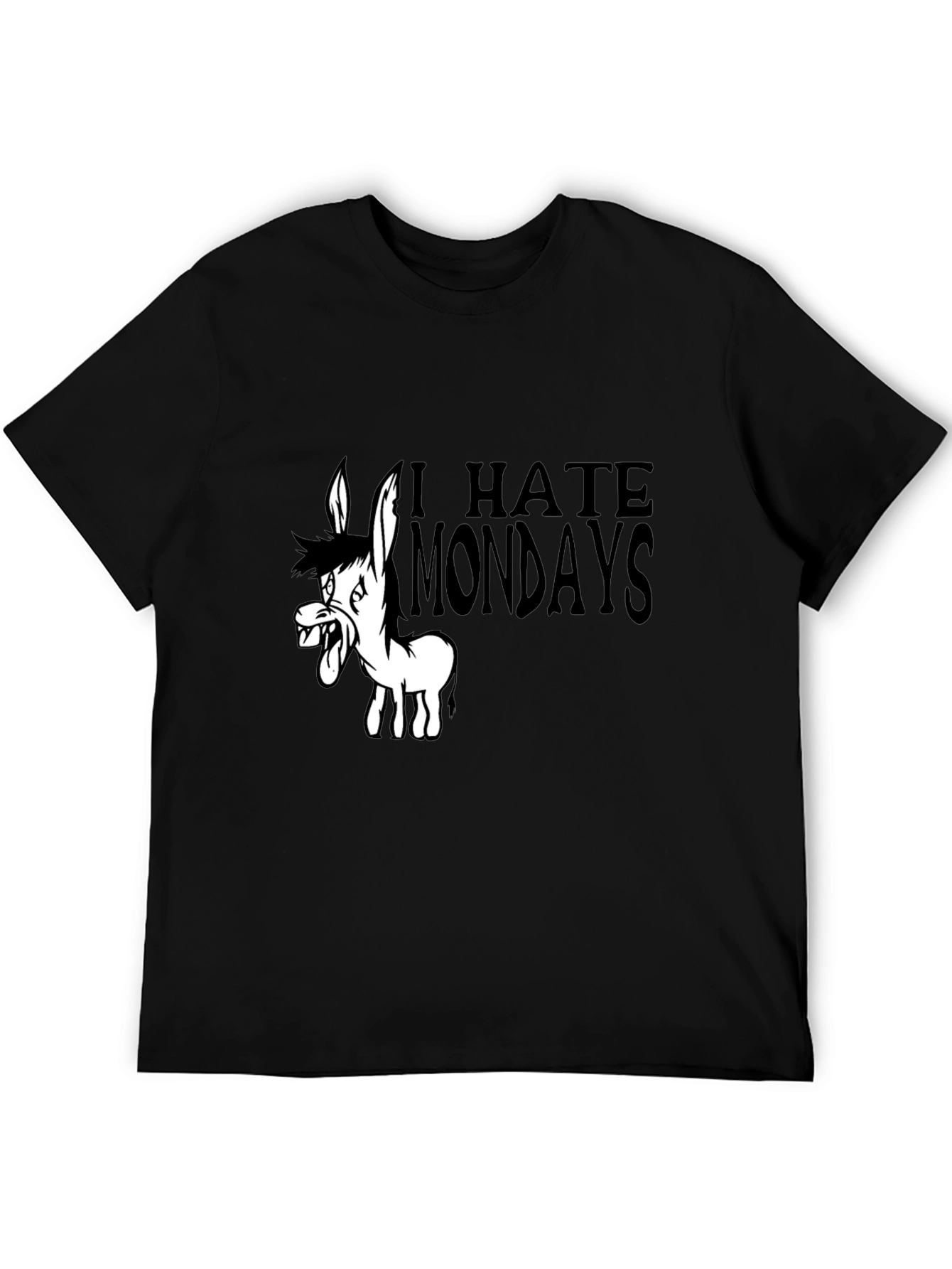 I Hate Mondays Cartoon Donkey Black T-Shirt