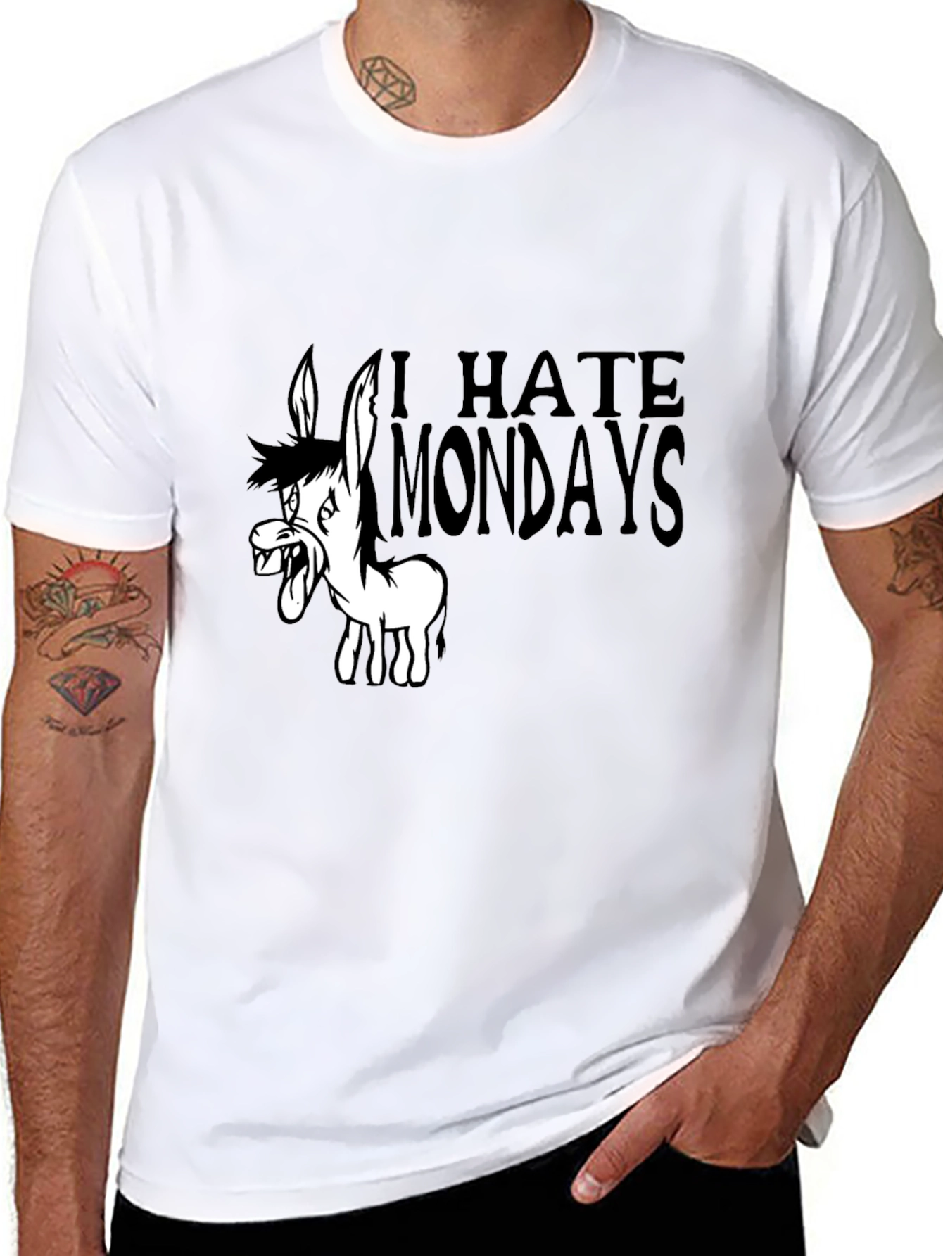 I Hate Mondays Cartoon Donkey Black T-Shirt