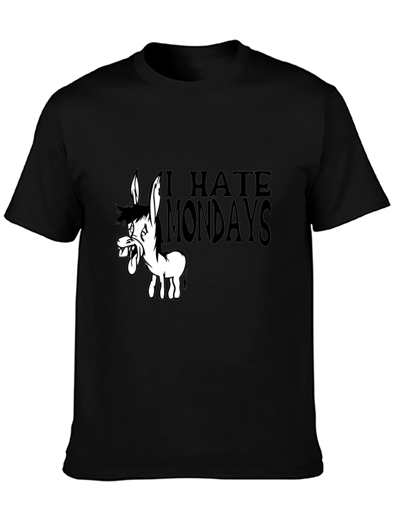I Hate Mondays Cartoon Donkey Black T-Shirt